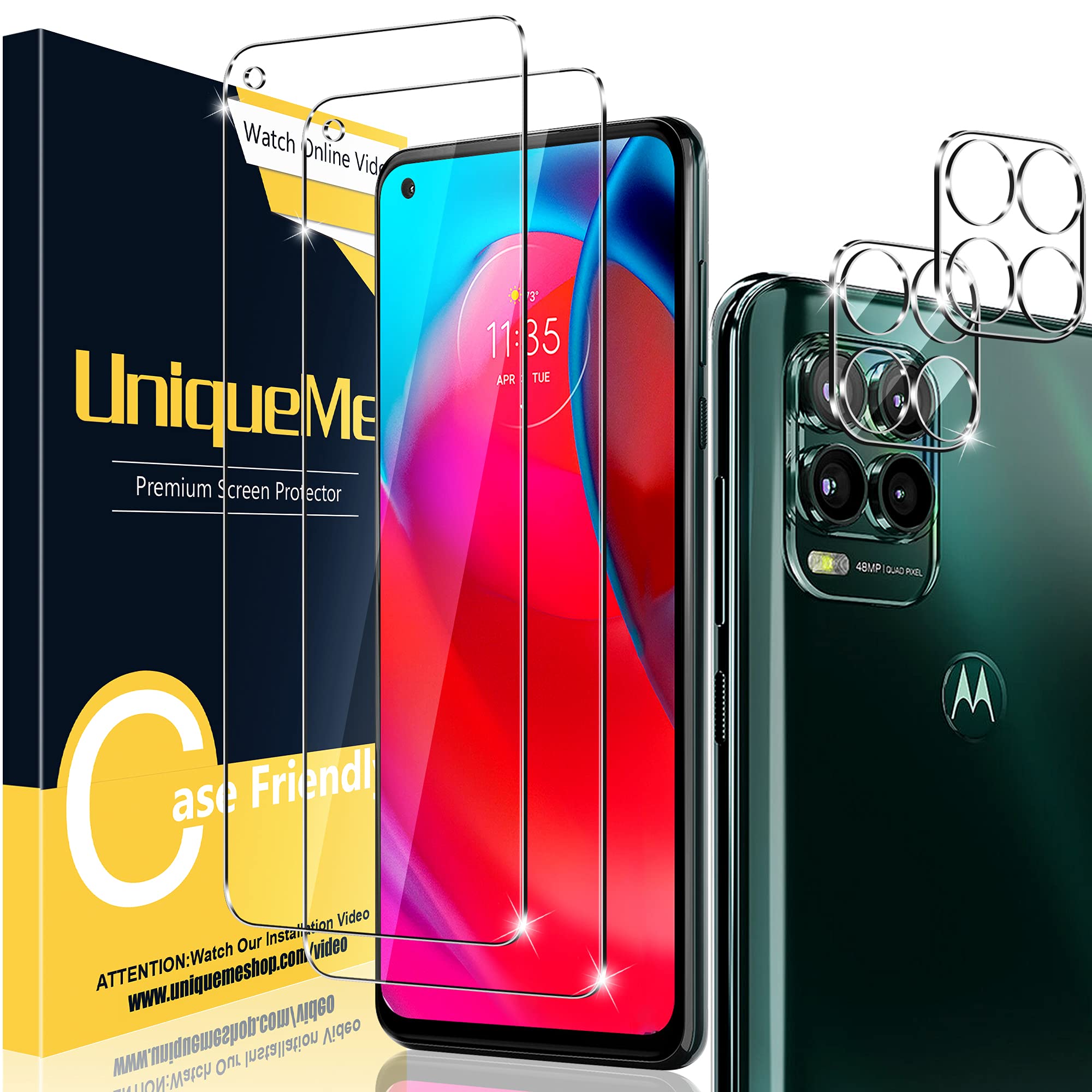 UniqueMe [ 2+2 Pack Screen Protector Compatible with Motorola moto G stylus 5G 2021 Tempered Glass Screen Protector + Camera Len