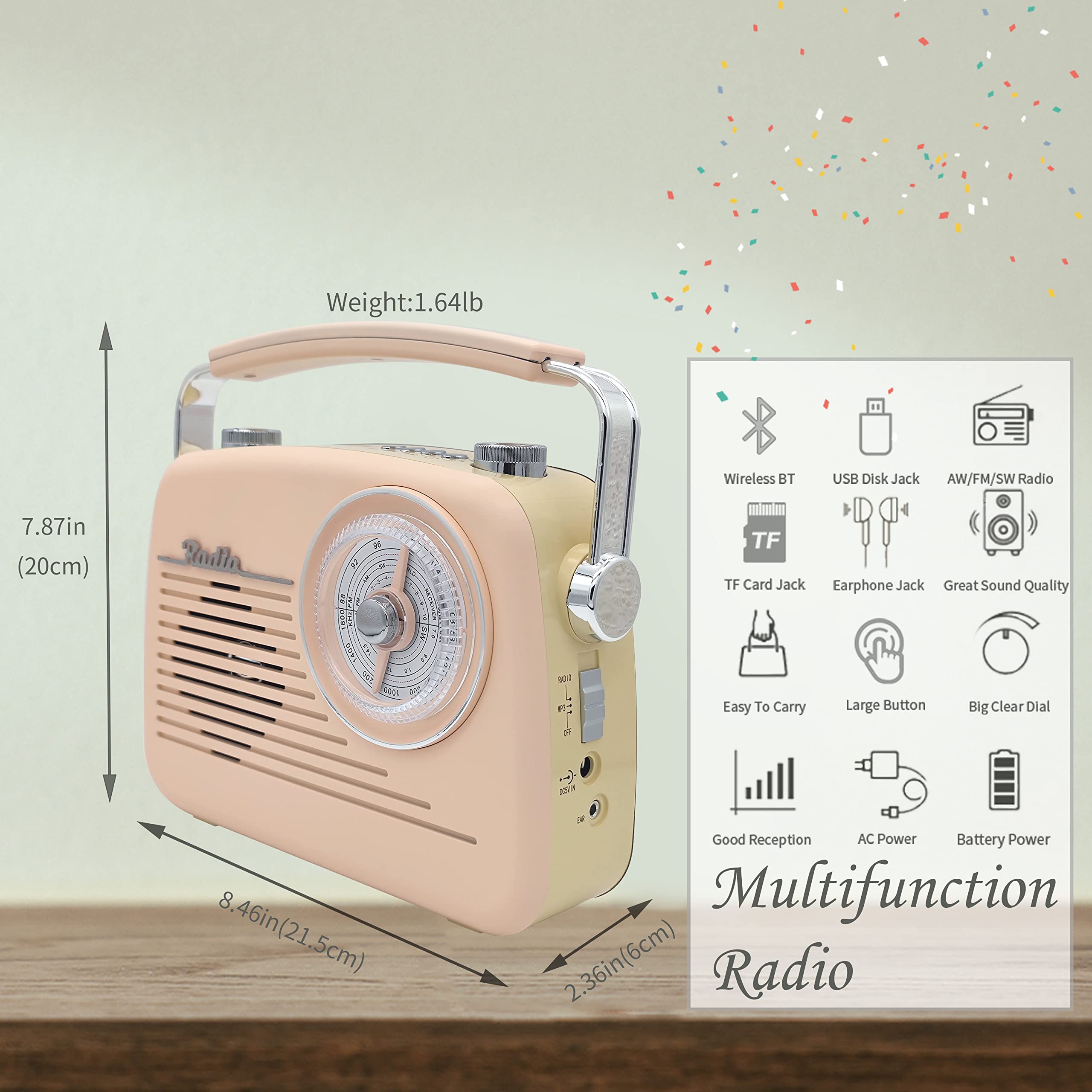 Wenpzeray D216 Radio Portable Vintage Shortwave Am Fm Radio Good Reception Rechargeable Receiver Speaker Mp3 Player Support Usb