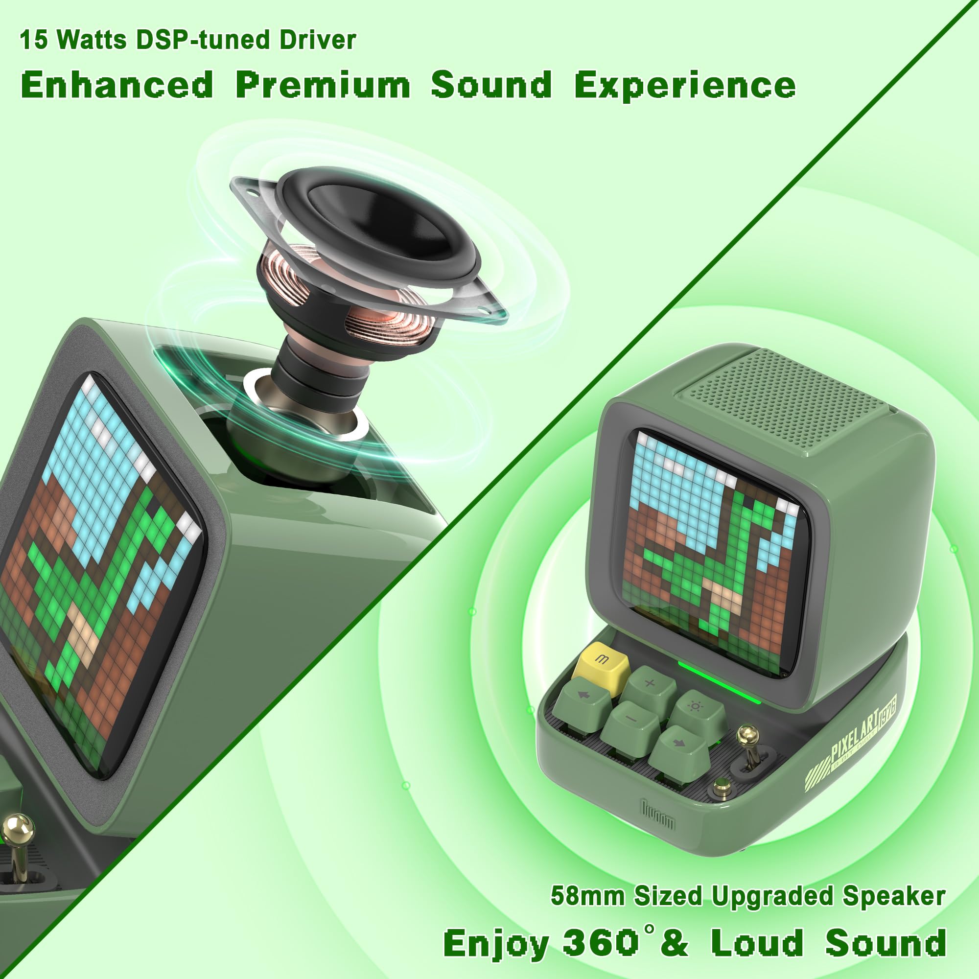 Divoom Ditoopro Retro Bluetooth Speaker, Pixel Art Speaker With Led Display, Loud Portable Speaker, Cute Desk Speaker, Vintage G