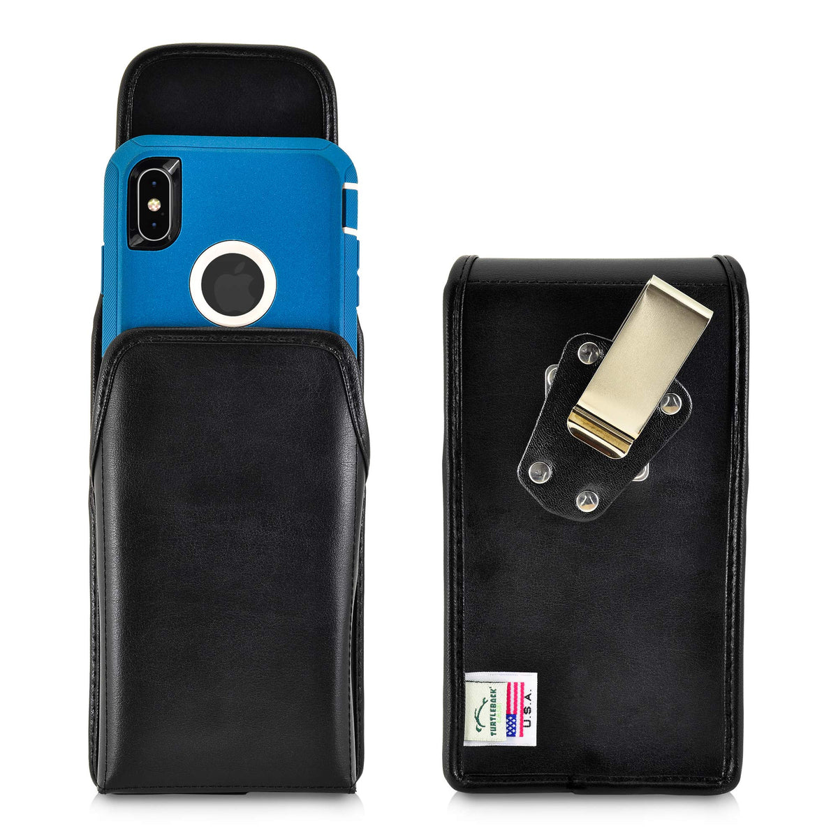 Turtleback Belt Case Designed for iPhone 11 Pro Max (2019) / XS Max (2018) Fits with OB Defender or Bulky Cases, Vertical Holster Black Leather Pouch with Heavy Duty Rotating Belt Clip,
