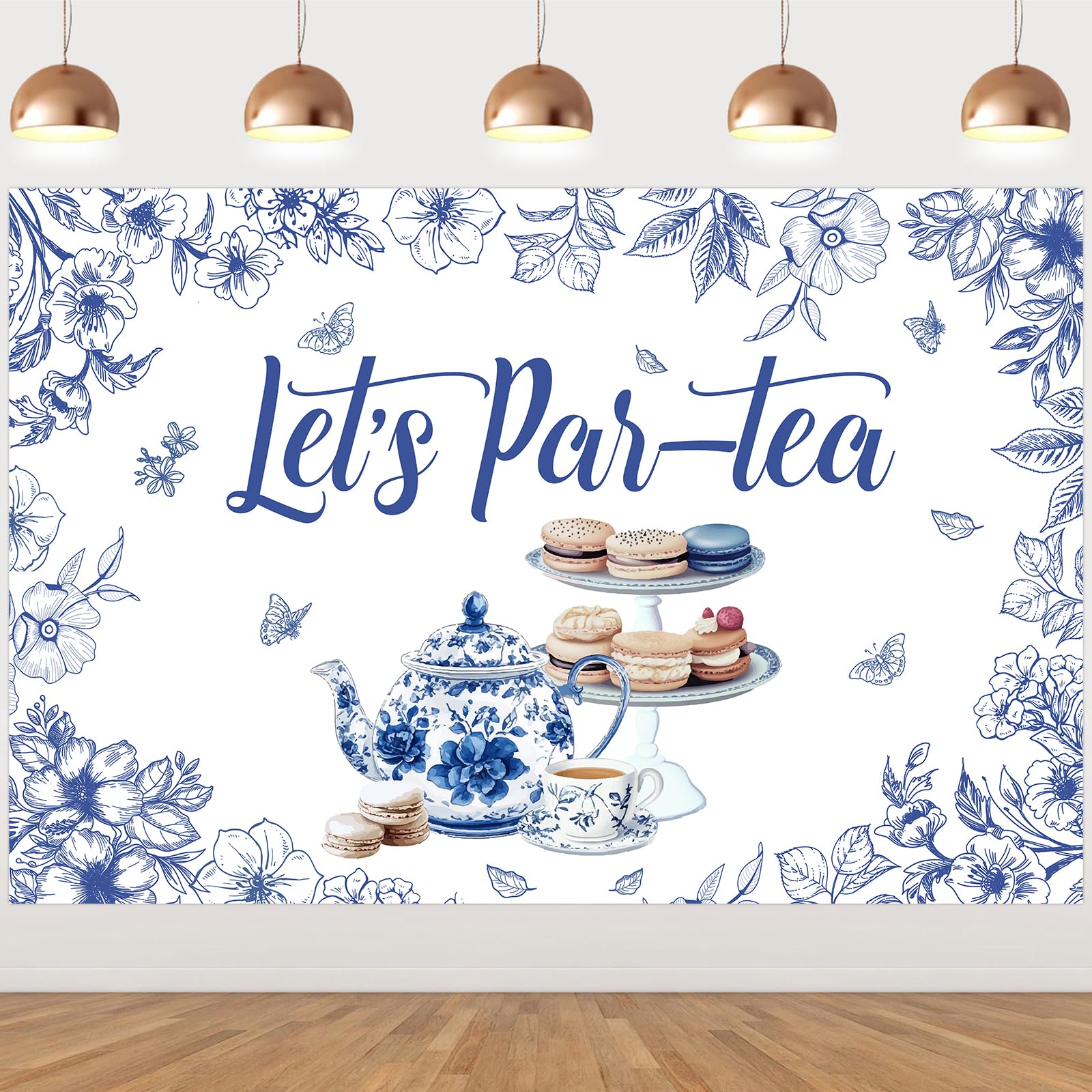 Fangleland Tea Party Backdrop 5x3ft, Blue White Porcelain Lets Par -Tea Photography Background, Chinoiserie Baby Bridal Shower 