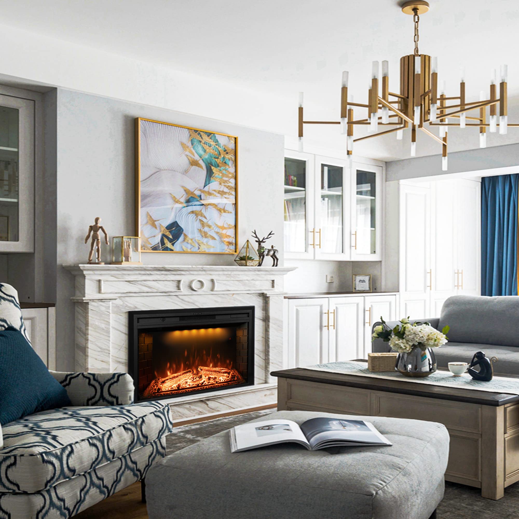 Dreamflame 50 Inch Electric Fireplace, Wall Fireplace Electric With Remote Control, Realistic Log And Crackling Sound, Overheati