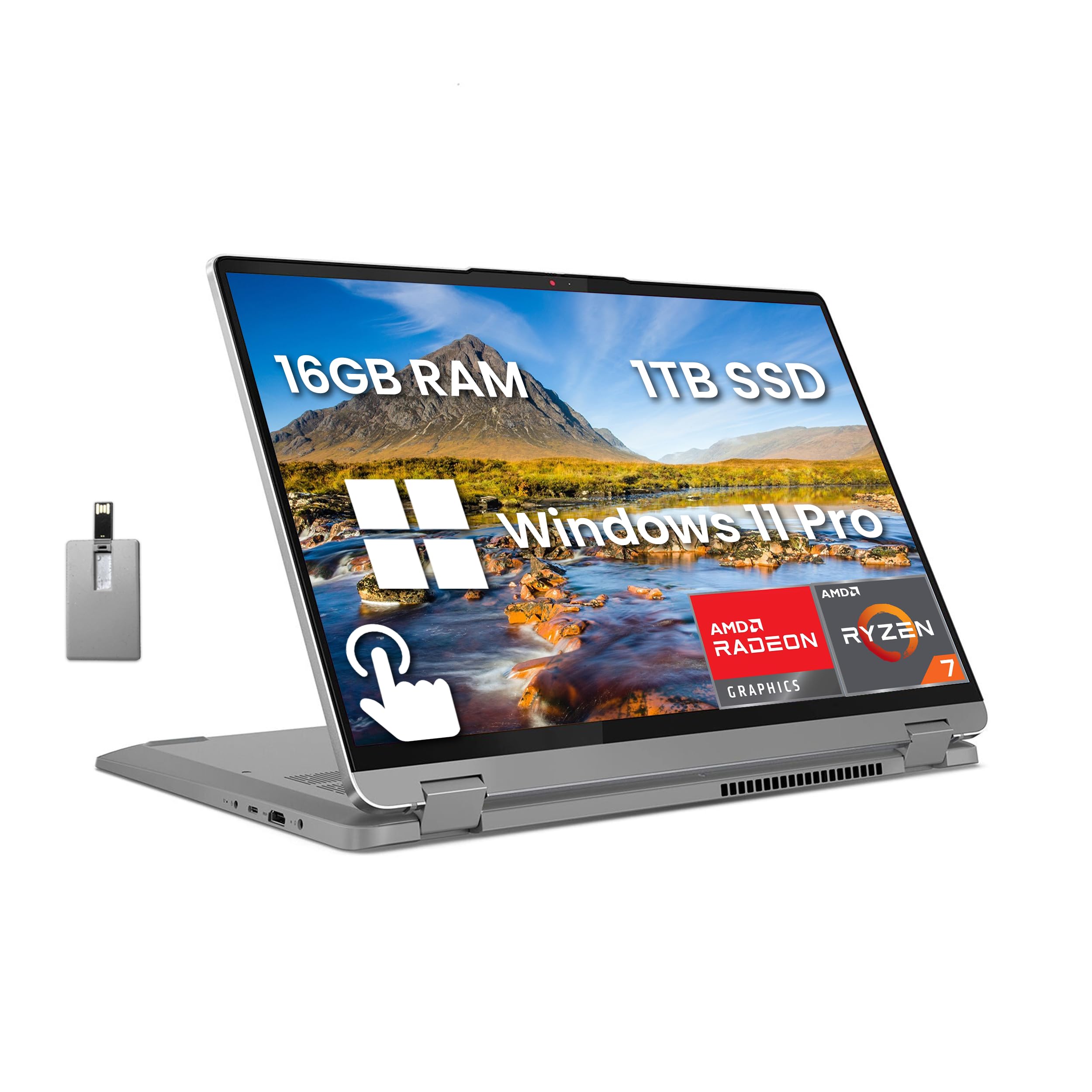 Lenovo Ideapad Flex 5 2 In 1 Laptop, 16'' Wuxga Touchscreen, Amd Ryzen 7 7730U, 16Gb Ram, 1Tb Ssd, Amd Radeon Graphics, Fingerpr