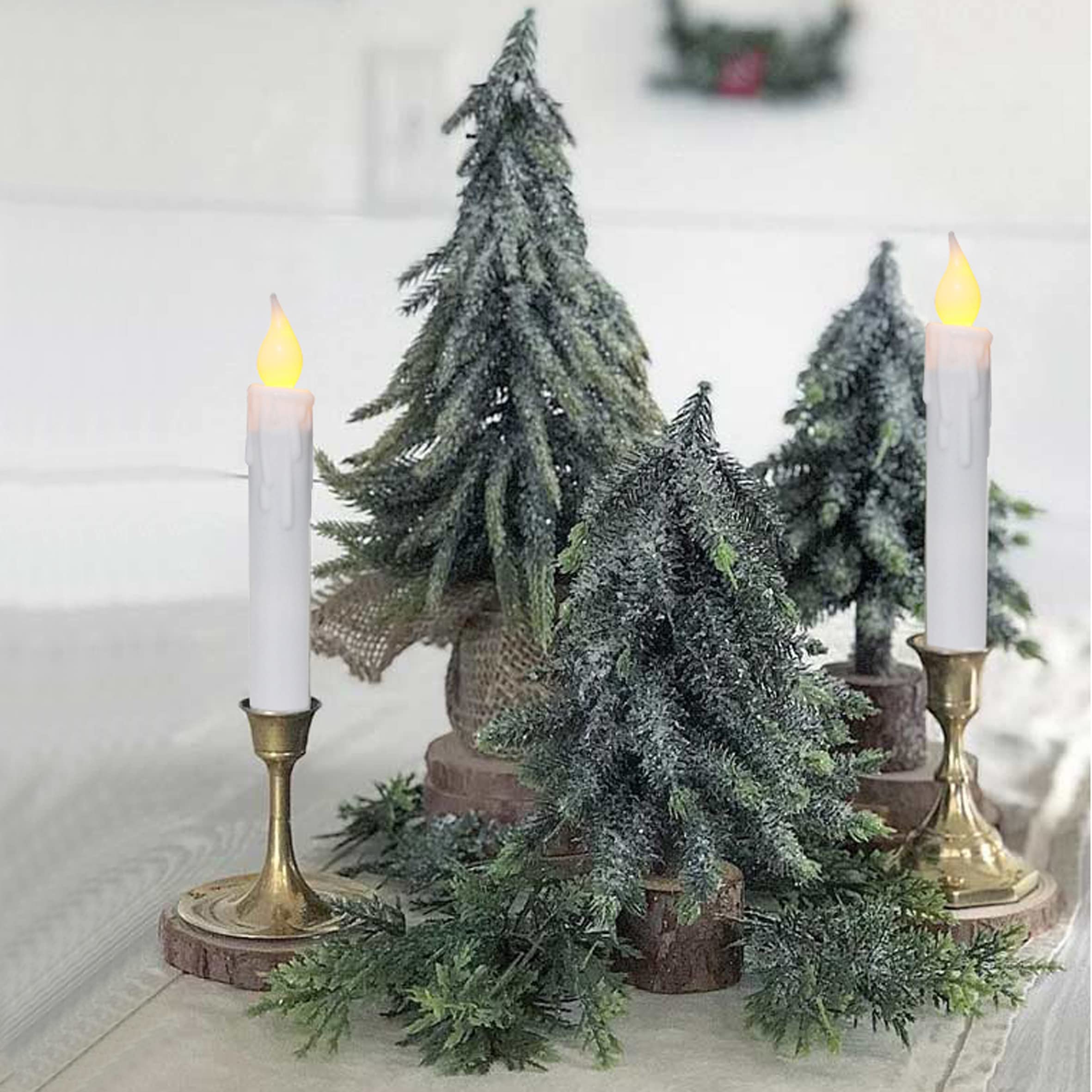 Cvhomedeco. Flickering Taper Candles Led Drip Flameless Candles, Battery Operated With Timer, White, 6 3/4 Inch, Set Of 2