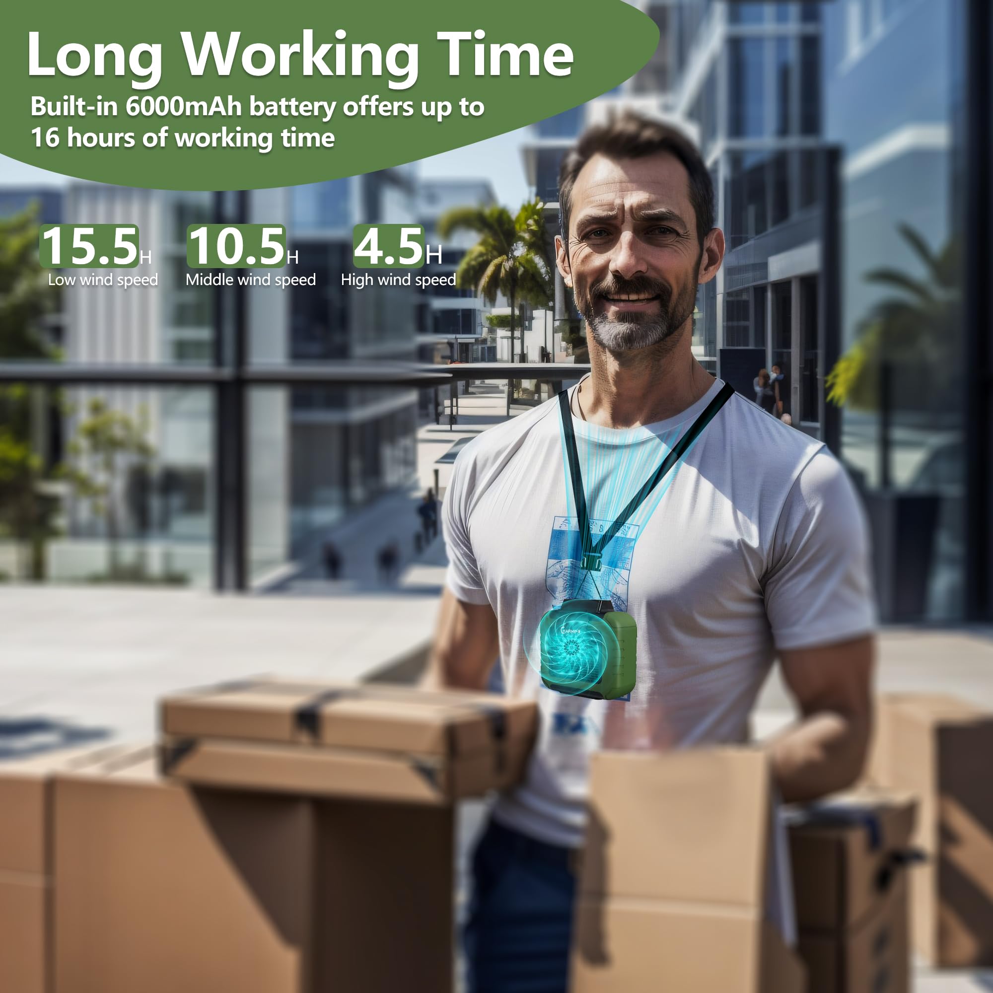 Charmp? Portable Waist Fan   Personal Fan With 6000Mah Battery, Strong Airflow, 3 Speeds, Mini Design, And Up To 16 Hours Workin