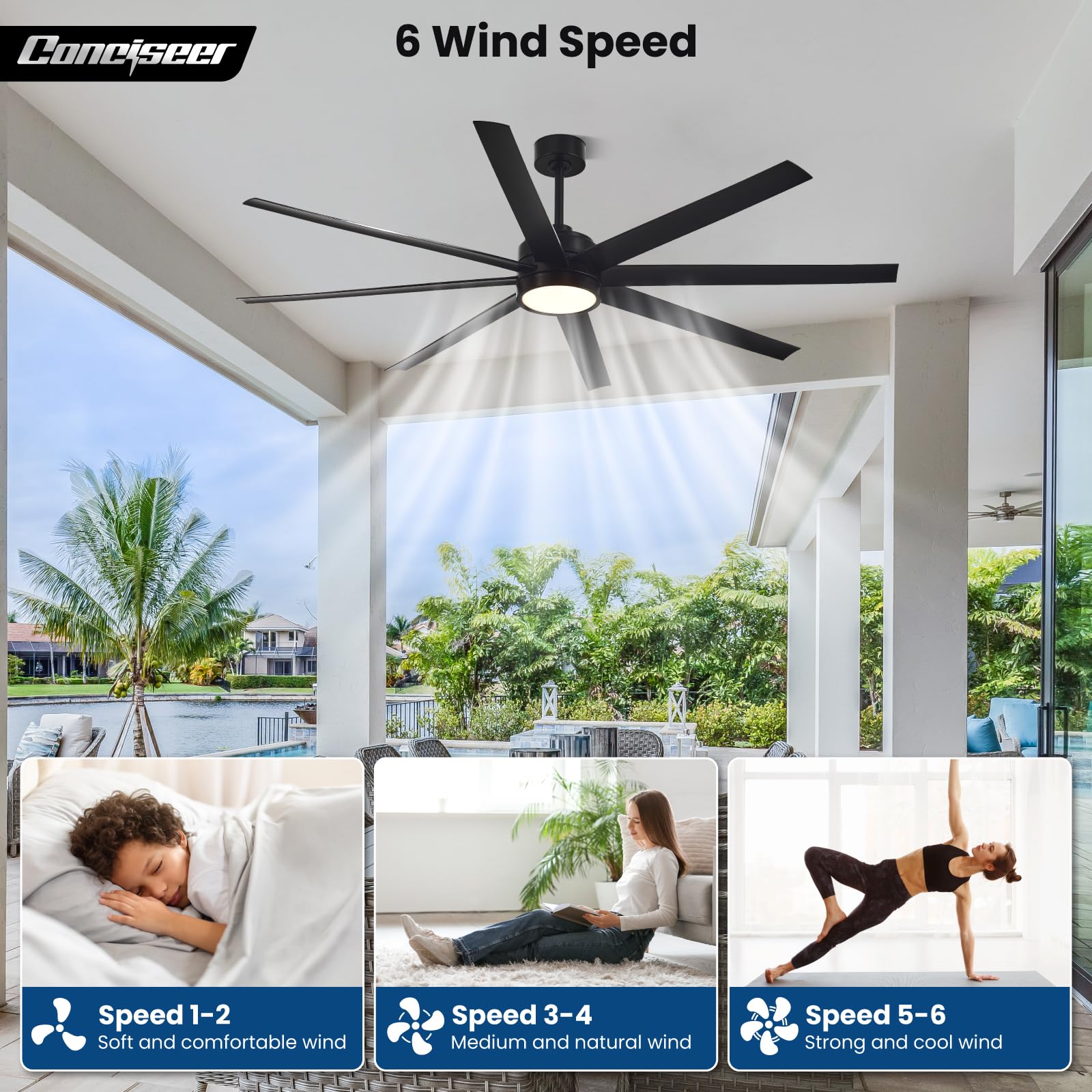 Modern Ceiling Fans With Lights, 72 Inch Ceiling Fan With Light And Remote, Bedroom Living Room Library Cafe Outdoor/Industrial,