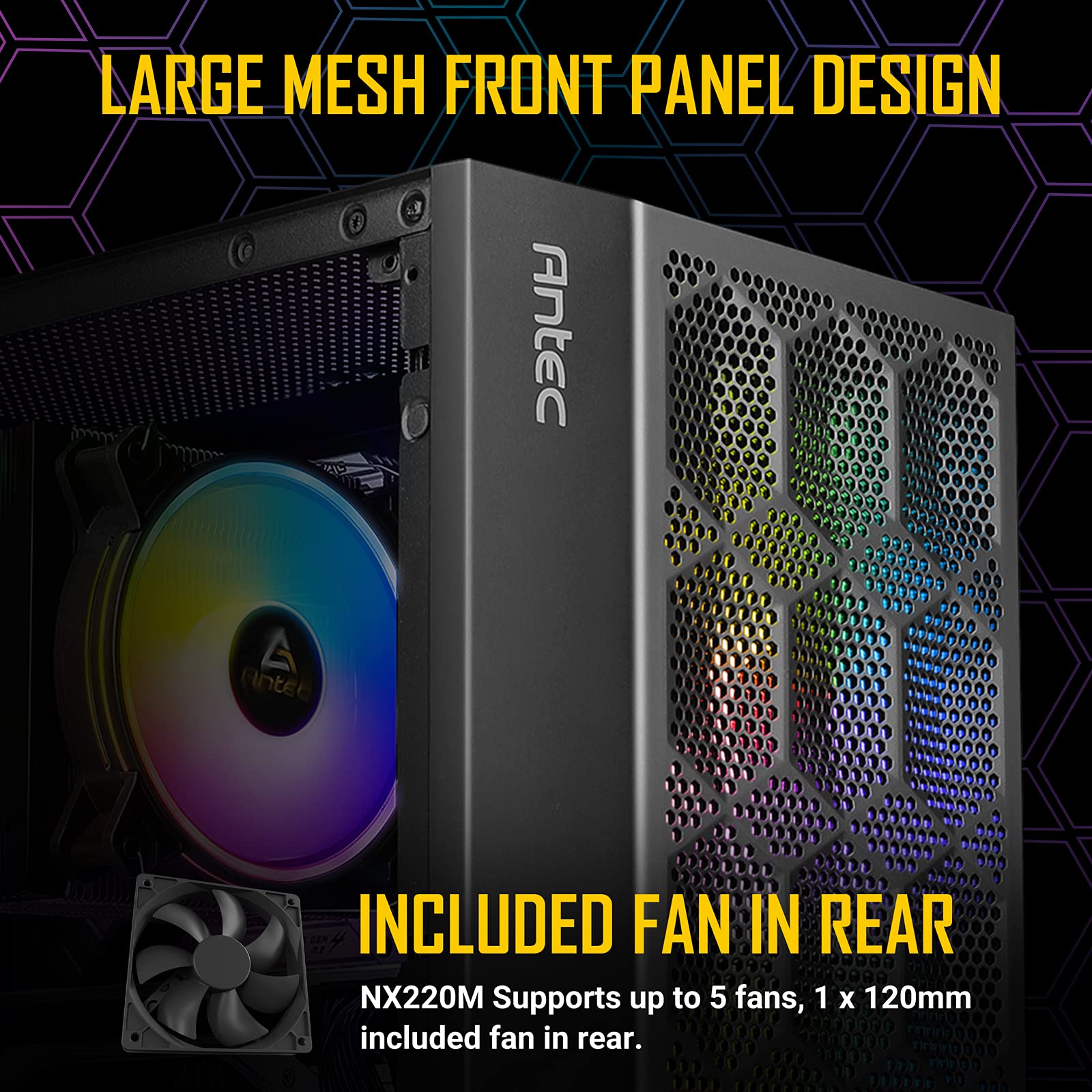 Antec Nx200 M, Micro Atx Tower, Mini Tower Computer Case With 120Mm Rear Fan Pre Installed, Mesh Design In Front Panel Ventilate