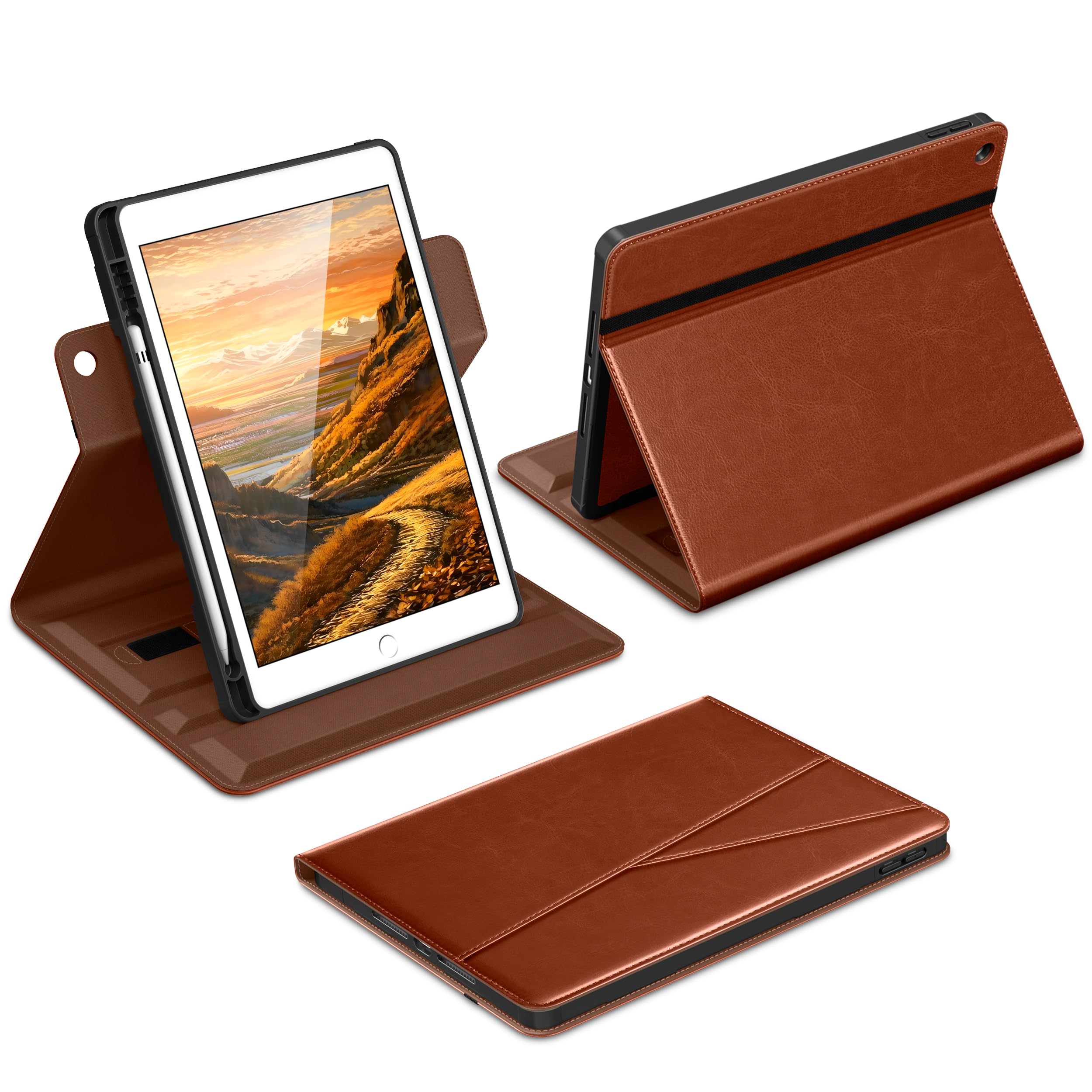 DTTO for iPad 9th / 8th / 7th Generation Case 10.2 Inch (2021/2020/2019), 360 Degree Rotating Premium Leather Folio Stand Cover 