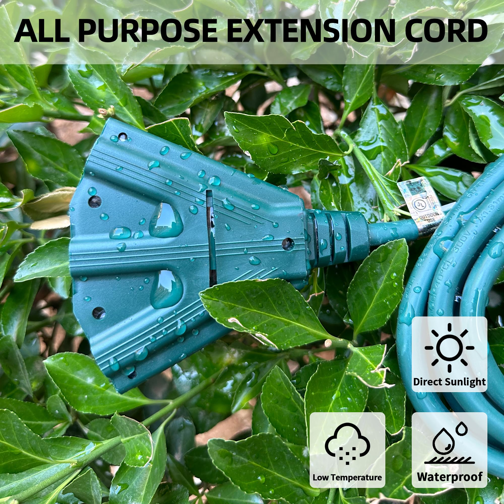 Yojoe 3 Outlets Indoor Outdoor Extension Cord, 3 Prong 13A Weatherproof Power Cord Multiple Outlets, 16 Gauge Heavy Duty 15 Ft G