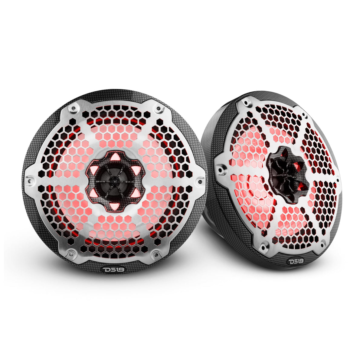 Ds18 Hydro Cf 8M 8'' 2 Way Coaxial Marine Speaker With Led Rgb Lights 125 Watts Rms 4 Ohm, Black Carbon Fiber, Pair, 100% Uv Sta