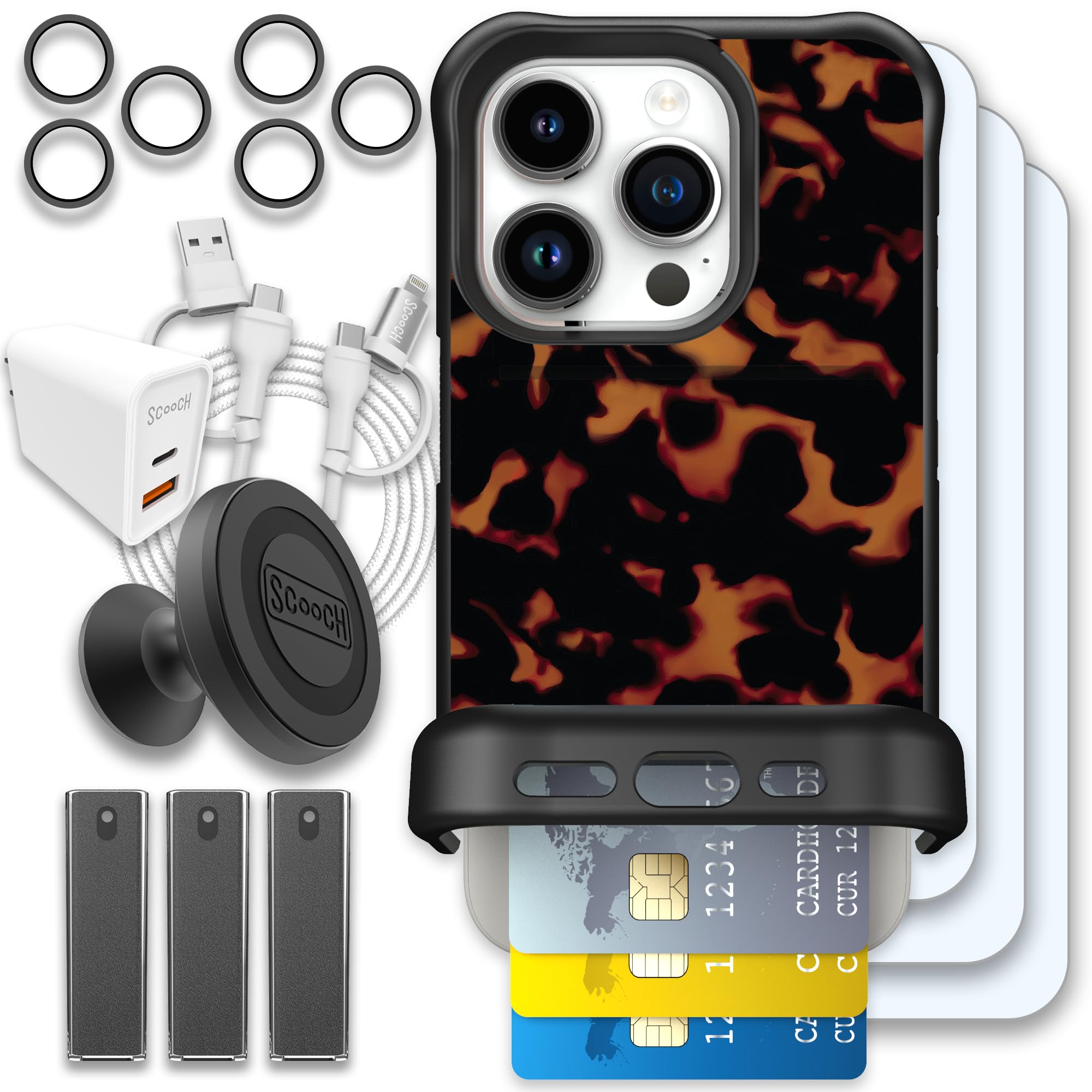 Scooch Wingmate for iPhone 15 Pro [Ultimate Bundle] with 3 Tempered Glass Screen Protectors, 2 Camera Lens Protectors, Wingmount