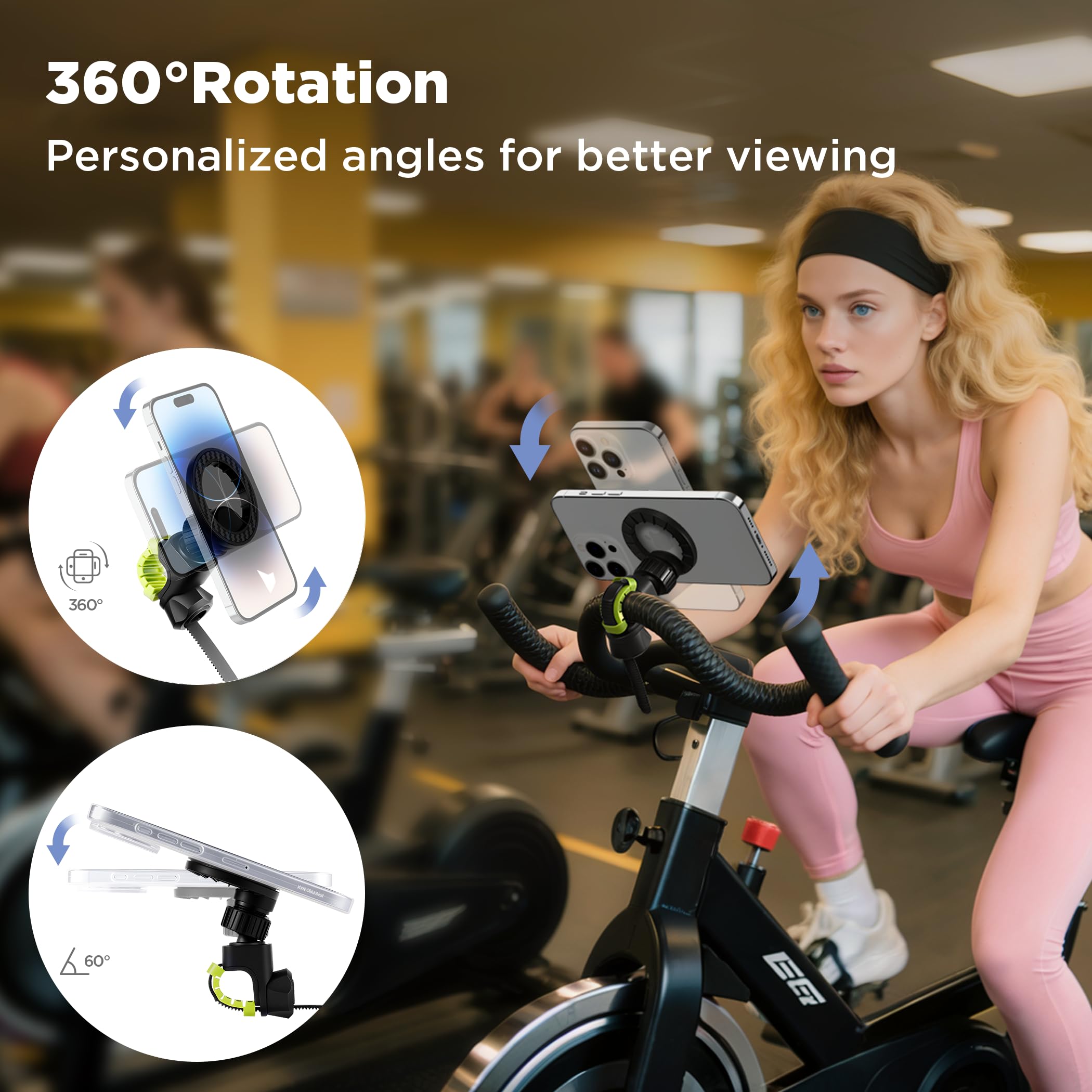 Outxe Magnetic Phone Holder For Stroller, Adjustable Phone Mount With Magsafe For Shopping Cart, Gym Bike Handlebar, Universal M