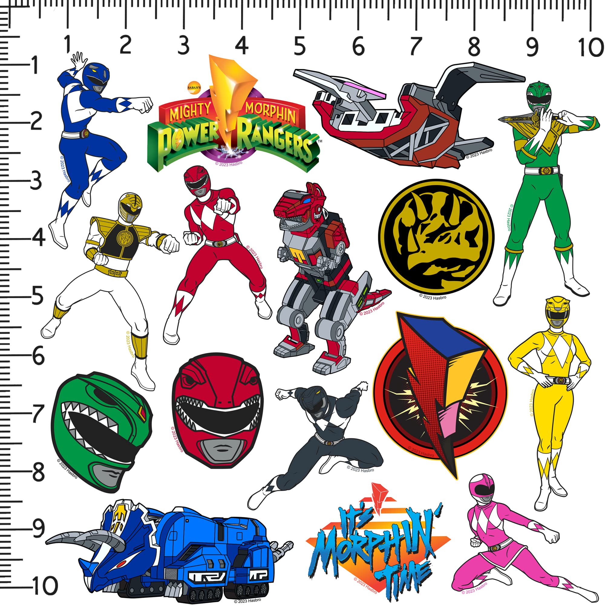 Mighty Morphin' Power Rangers 50Ct Vinyl Large Deluxe Stickers Variety Pack   Laptop, Water Bottle, Scrapbooking, Tablet, Skateb