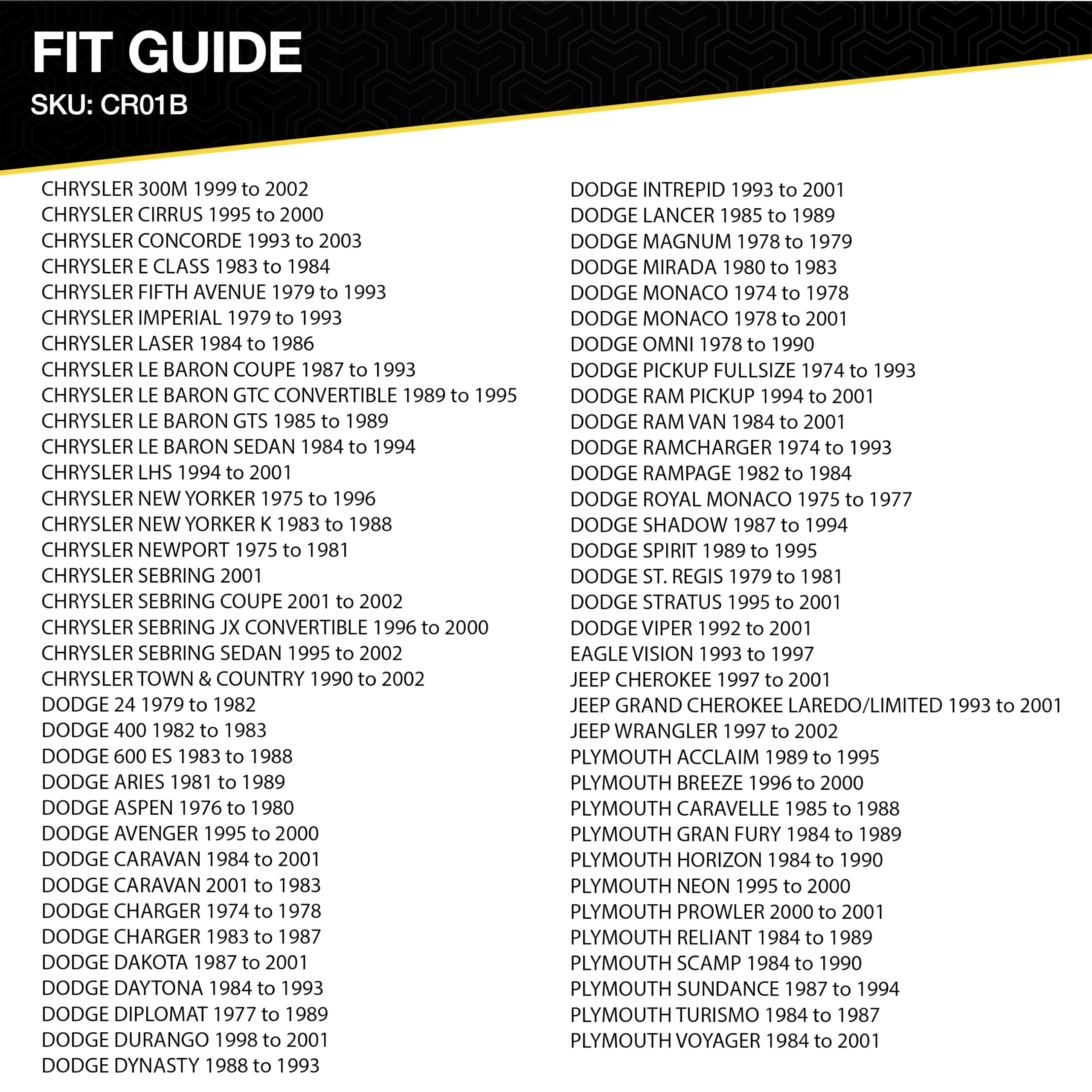 Scosche CR01B Radio Installation Harness Compatible with Select 1974 2003 Non Amplified Chrysler, Dodge, Jeep and Plymouth Vehicles. See Fit Guide in Images to Verify Your Vehicle