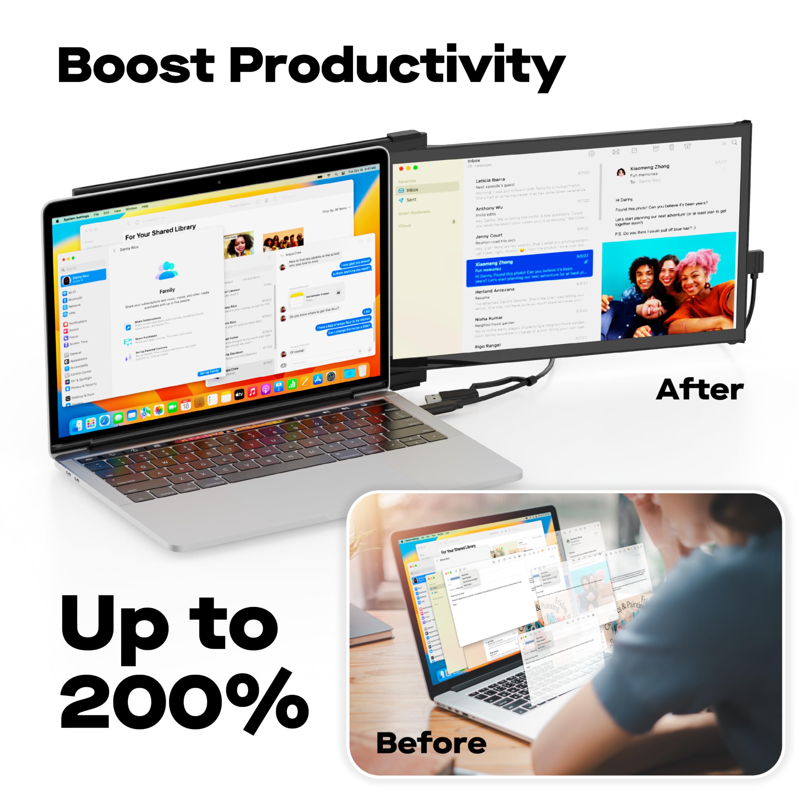 Duex Plus Ds Portable Monitor   2024 Mobile Pixels 13.3'' Fhd 1080P Laptop Monitor, Usb Type C/Hdmi Plug And Play Laptop Monitor