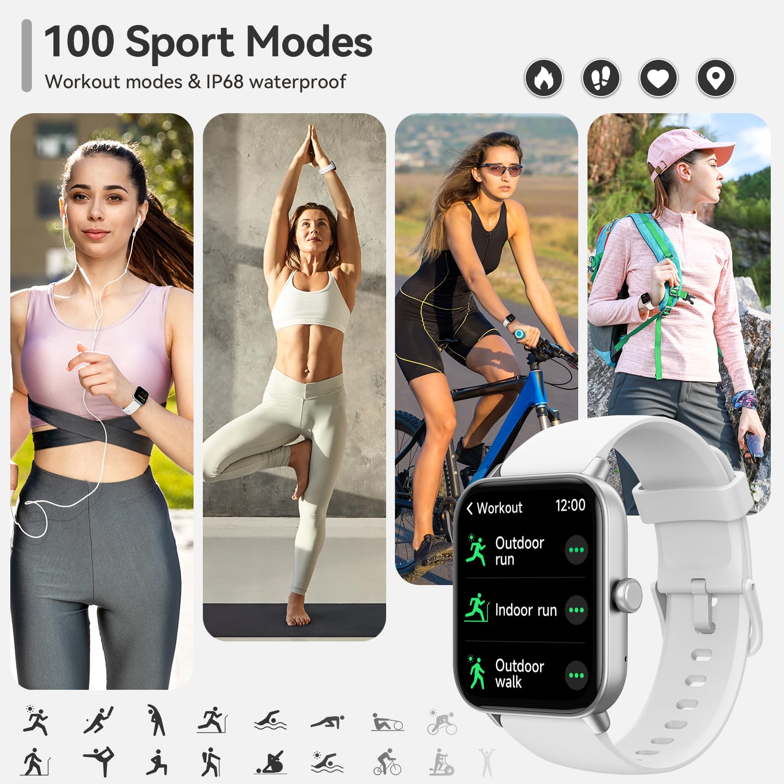 Aeac Smart Watch For Android & Ios, 1.8'' Hd Fitness Watch With Alexa, Bluetooth Calling, Smartwatch With Heart Rate/Sleep Monit