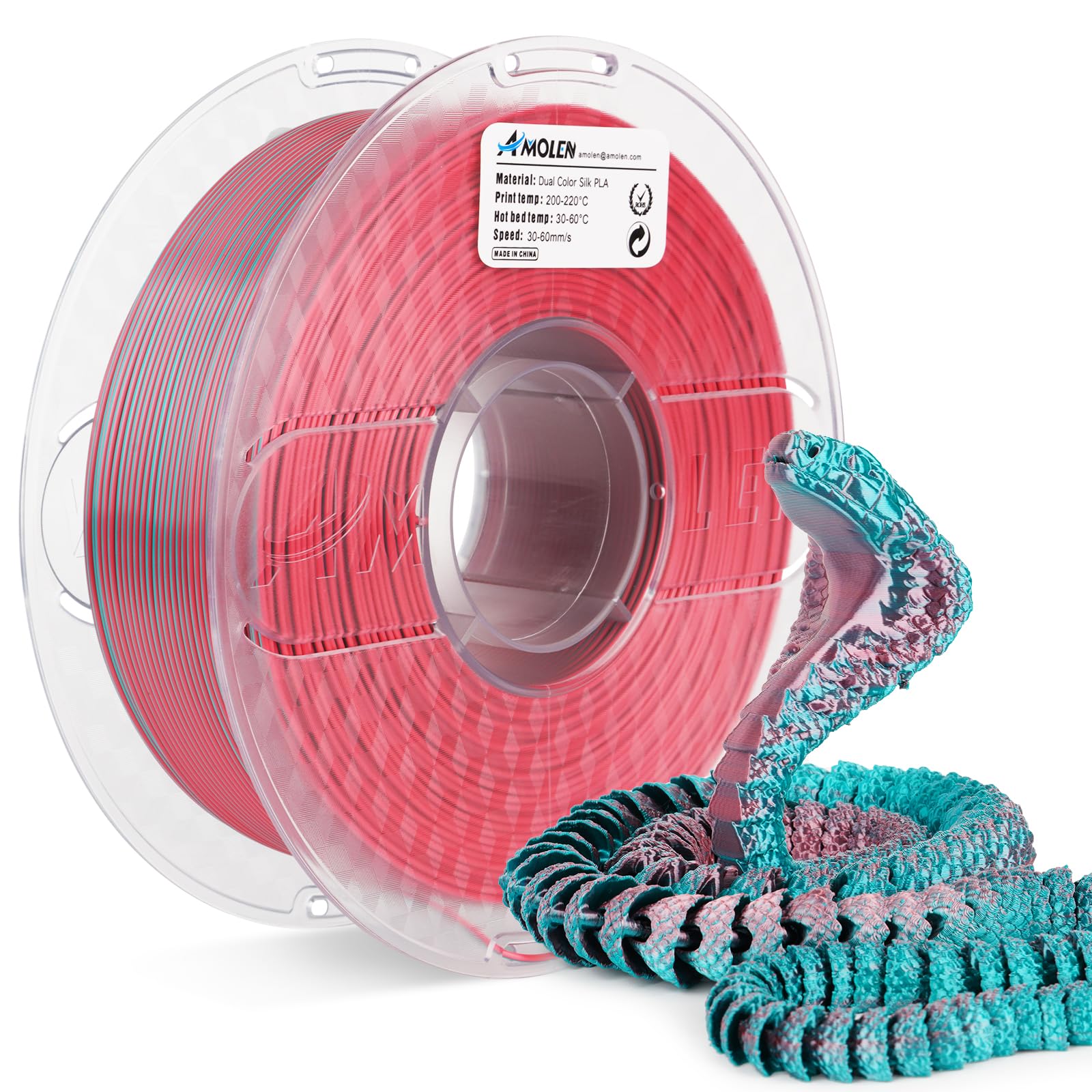 Amolen Silk Pla 3D Printer Filament, Dual Color Blue Green & Silk Coral Pla 1.75Mm, Shiny Color Change Filament 3D Printing Pla