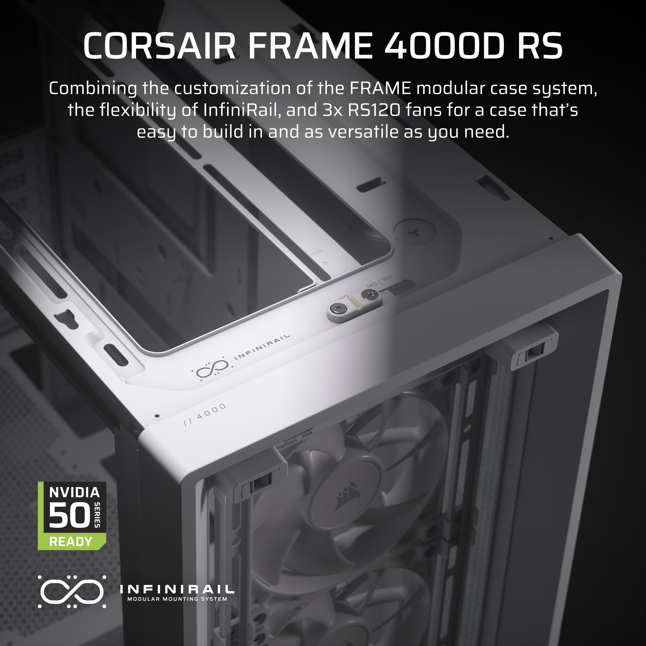 Corsair 4000D Rs Frame Modular High Airflow Mid-Tower Pc Case - 3X Corsair Rs Fans - Infinirailfan Mounting System - Fits Multip
