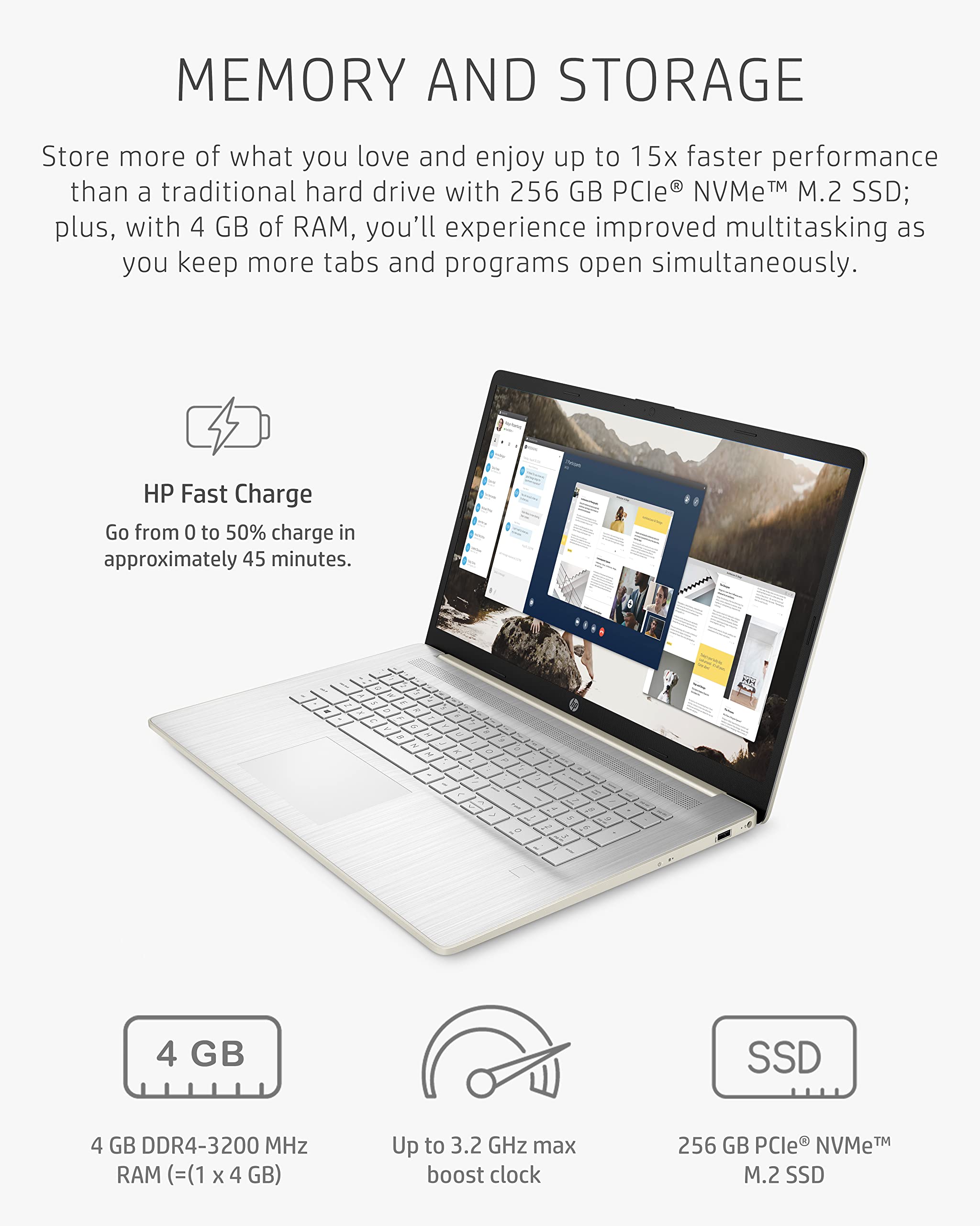 Hp 17 Laptop Pc, Amd Ryzen 3 5300U, 4 Gb Ram, 256 Gb Ssd, 17.3'' Hd+ Display, Windows 11 Home, Wi Fi & Bluetooth Combo, Long Bat