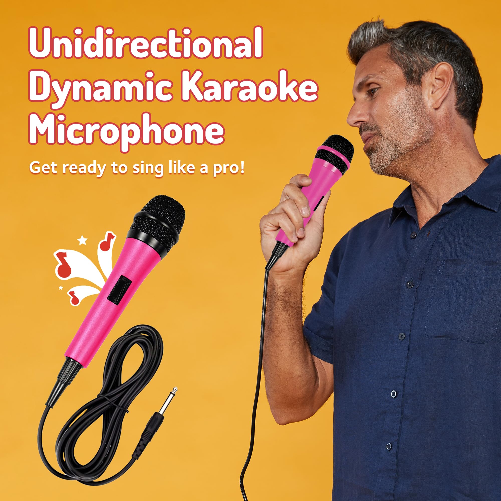 Singing Machine Wired Microphone For Karaoke, (Pink)   Unidirectional Dynamic Vocal Microphone   Plug In Microphone For Karaoke