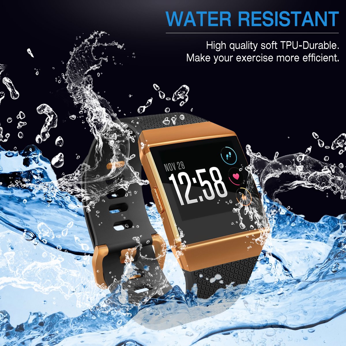 Aiunit Compatible Ionic Bands For Men Women Black Large With Burnt Buckle, Replacement Strap Sport Accessory Wristband For Ionic