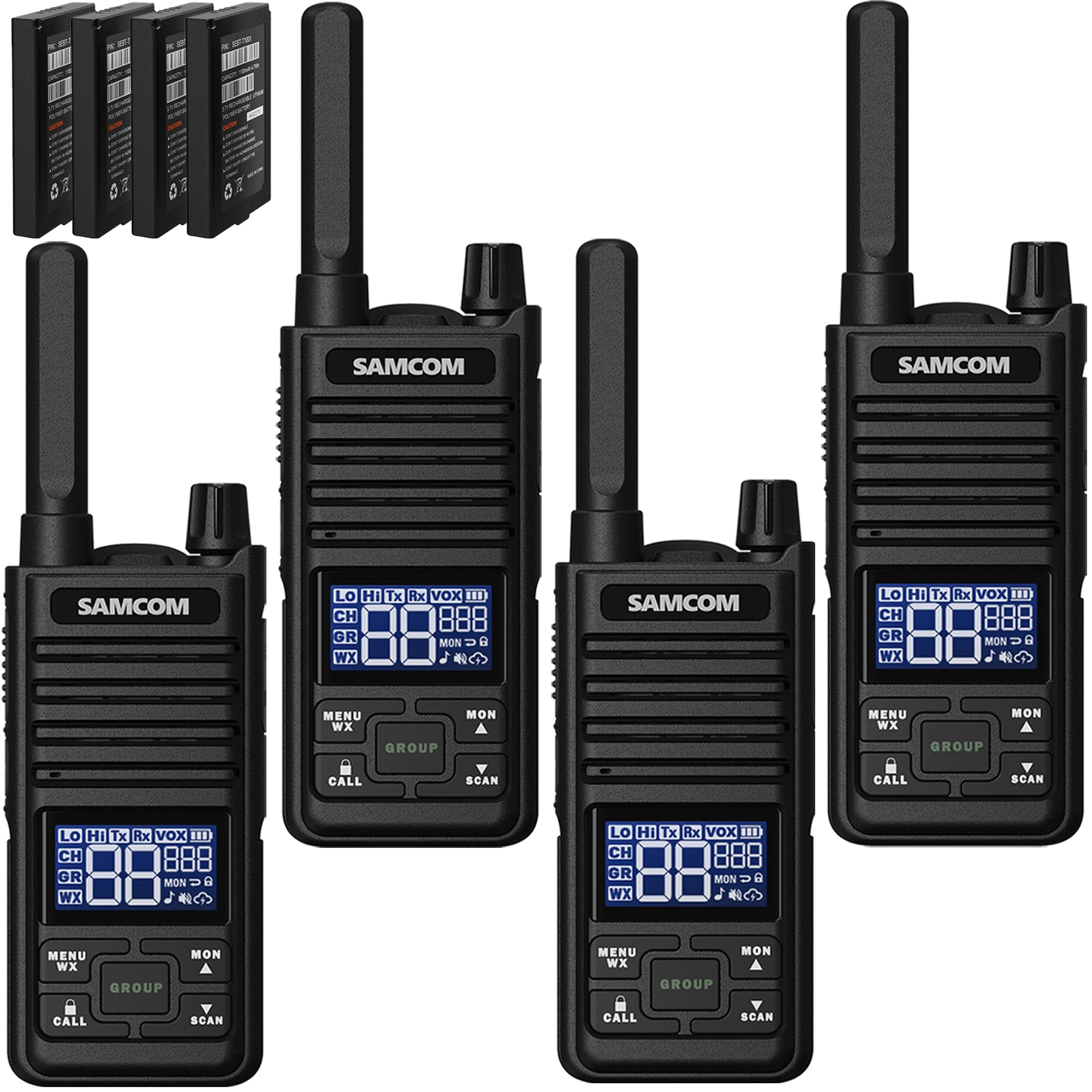 Samcom Gmrs Walkie Talkies For Adults, T2 Rechargeable Two Way Radios Long Range, 2 Watt Durable Emergency Radio,30 Channels Group Call, Noaa Weather Alert, Usb Type C (4 Pack)