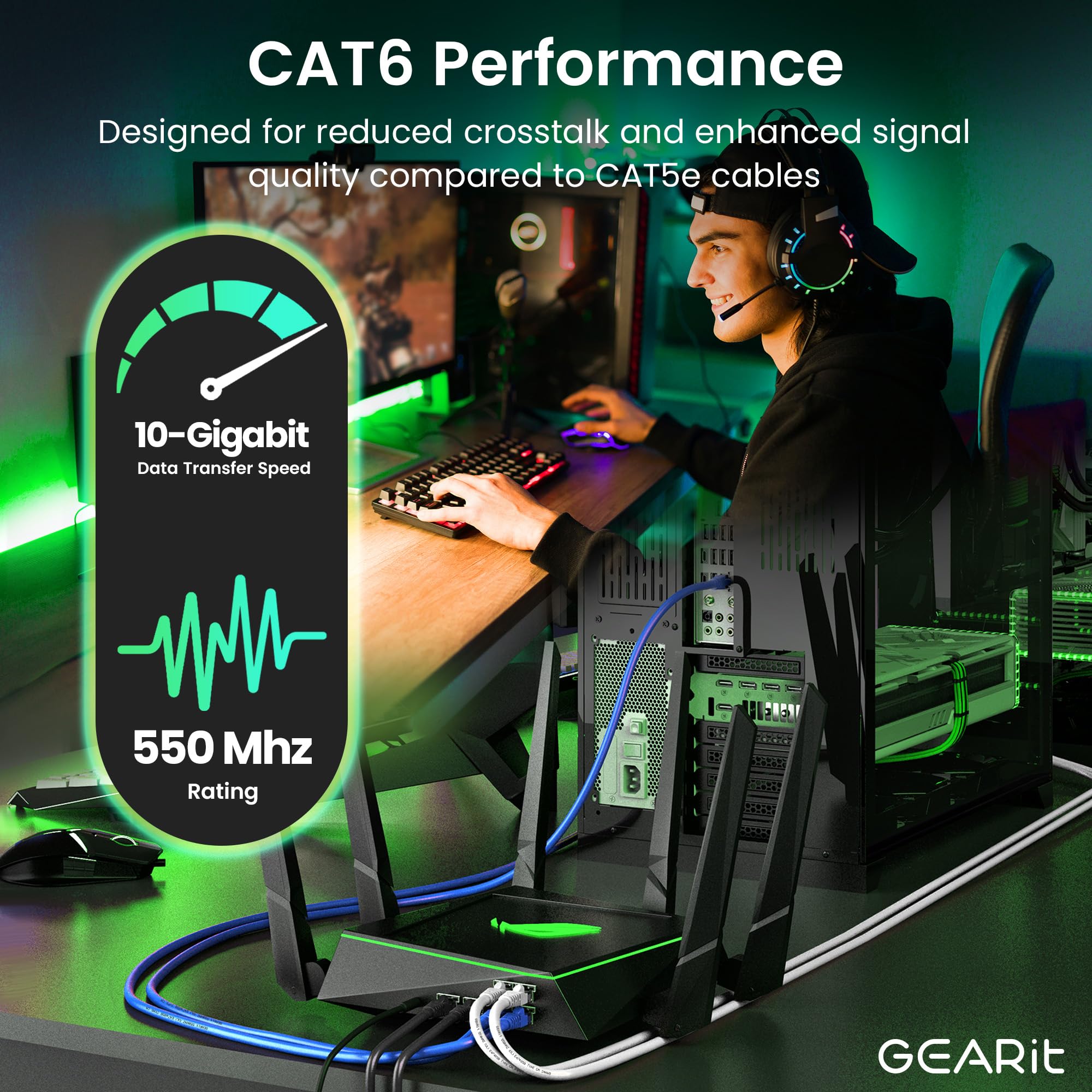 Gearit Cat 6 Ethernet Cable (24-Pack 2 Feet) Cat6 Network Patch, 10Gbps, Rj45, Snagless Cord, Gold-Plated Connectors, Internet F