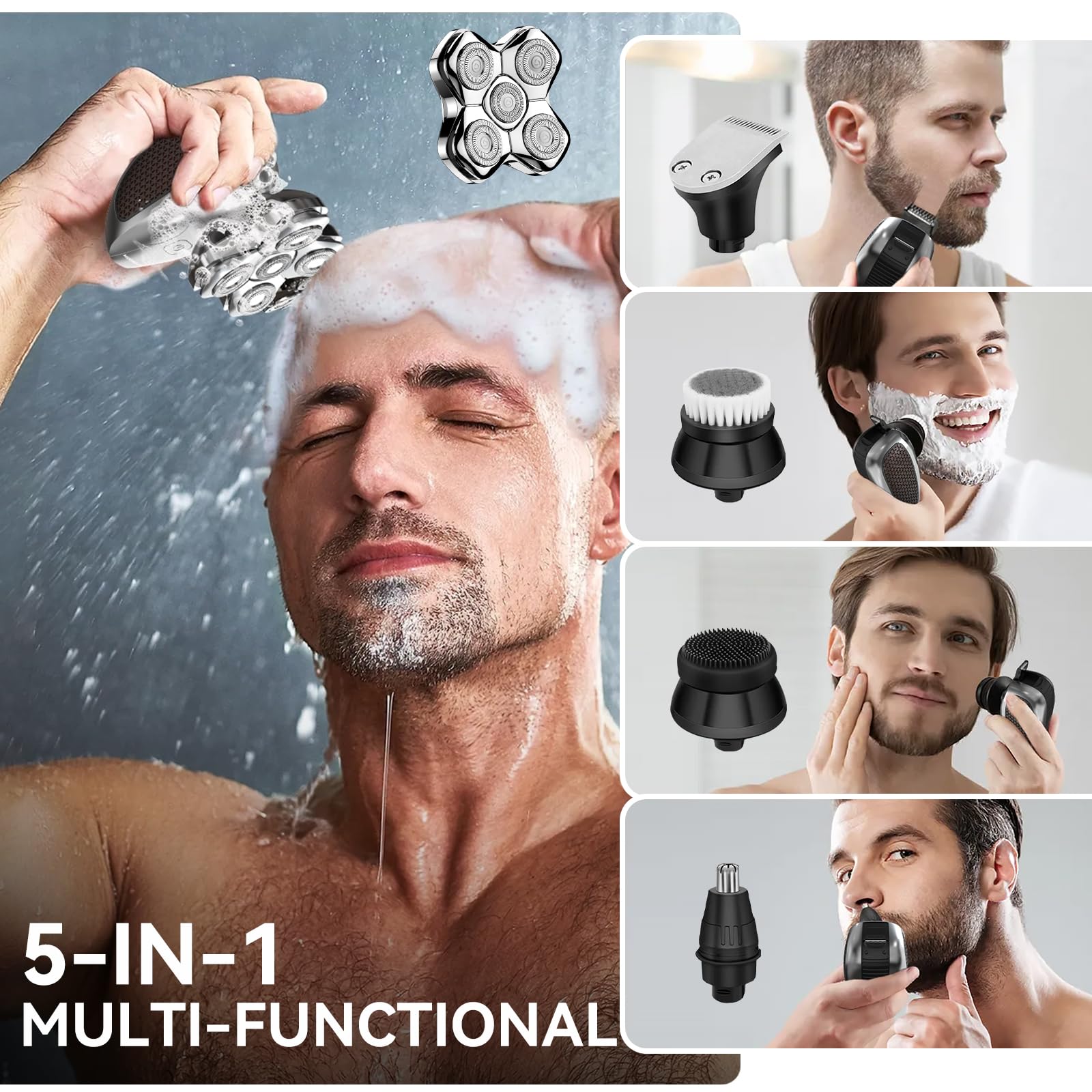 Head Shavers For Bald Men, Maxgroom 5 In 1 Waterproof Head Razor For Men With Led Display, Travel Pouch, Usb Rechargeable & Magn