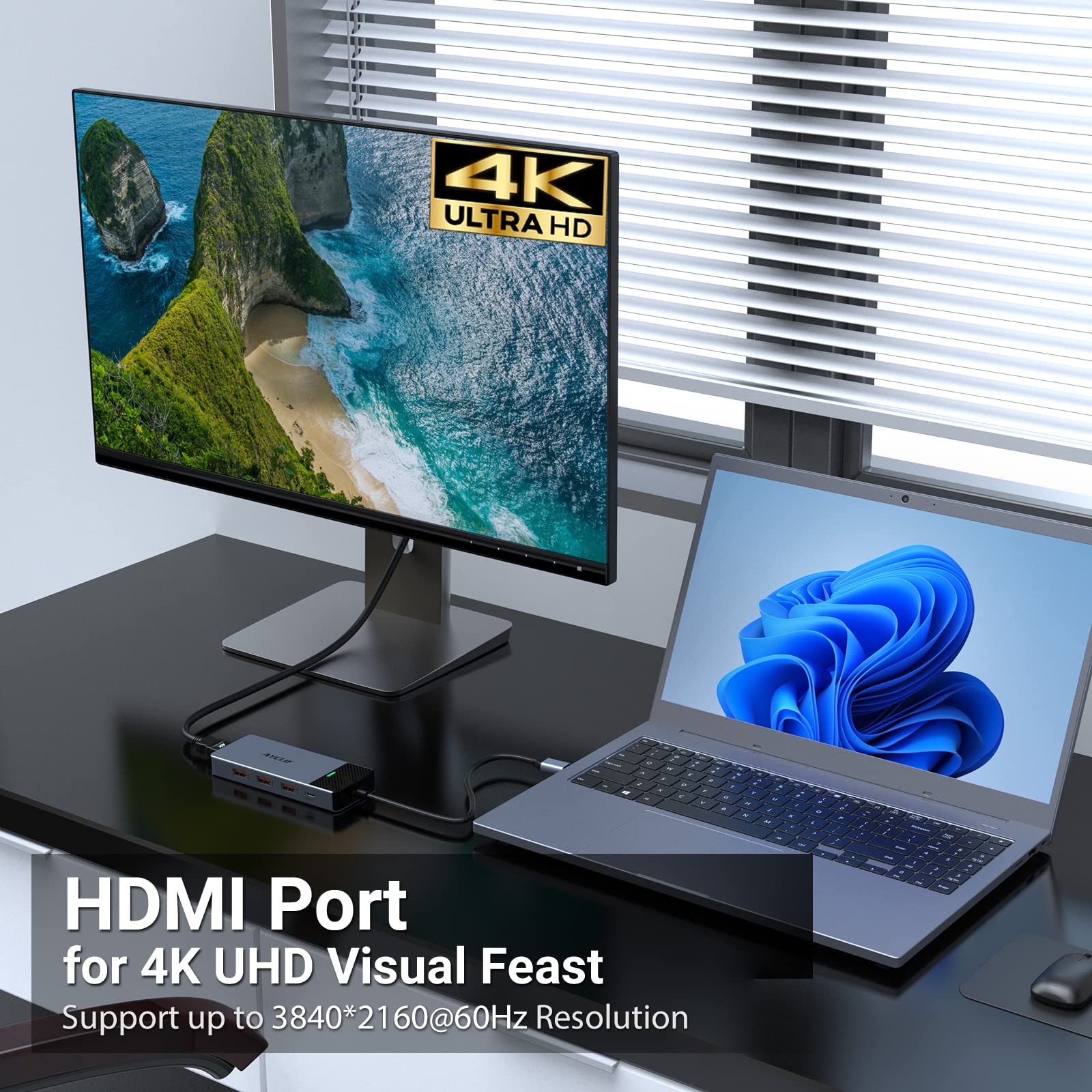 5 In 1 Usb C Hub 3.2 Gen 2 10 Gbit/S, Usb C Adapter With 4K@60Hz Hdmi + 3*Usb 3.2 Gen 2 +100W Pd, Multiport Usb 3.2 Hub For Macb