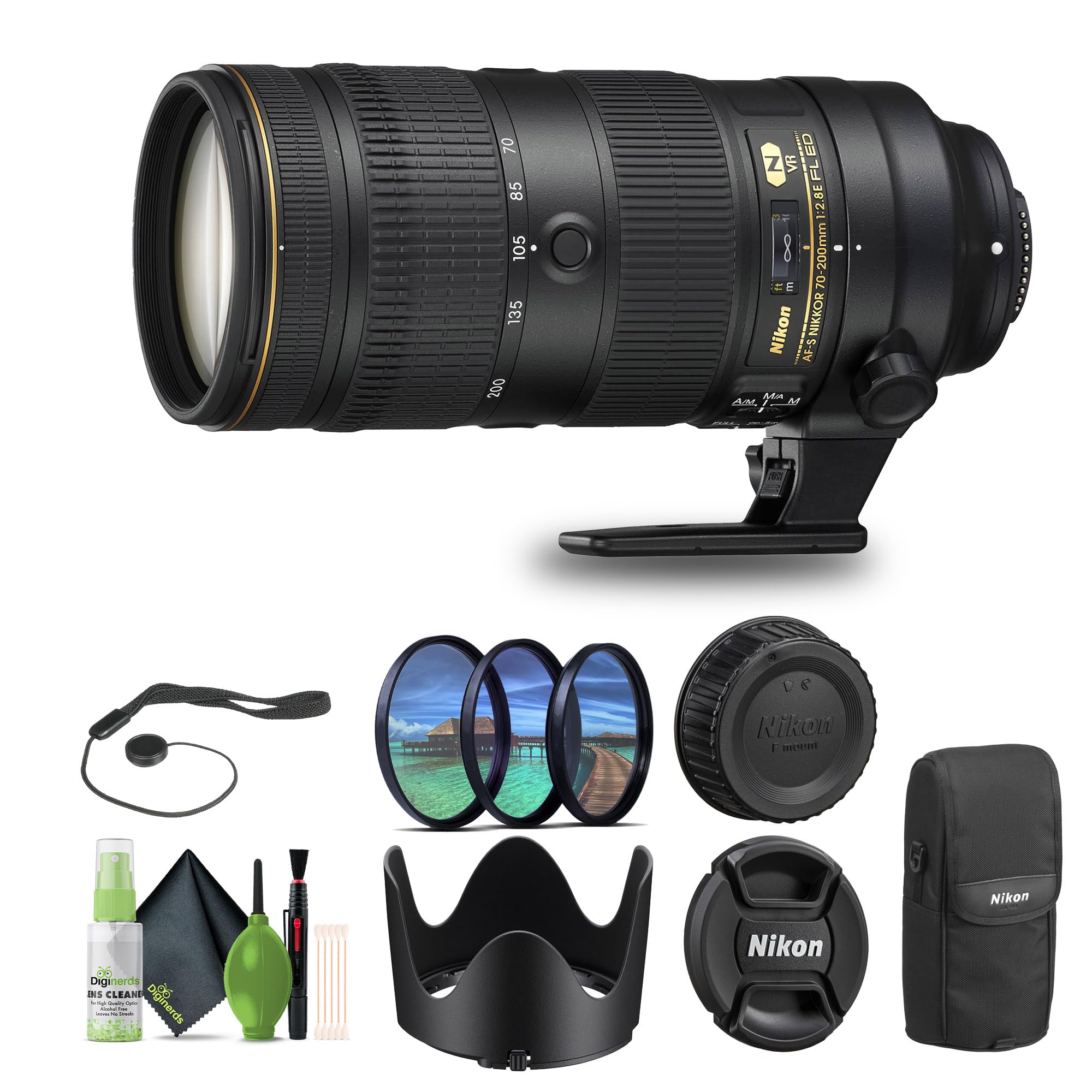 Nikon - AF-S NIKKOR 70-200mm f/2.8G ED VR II Telephoto Zoom Lens (2185) + Filter Kit + Cap Keeper + Cleaning Kit