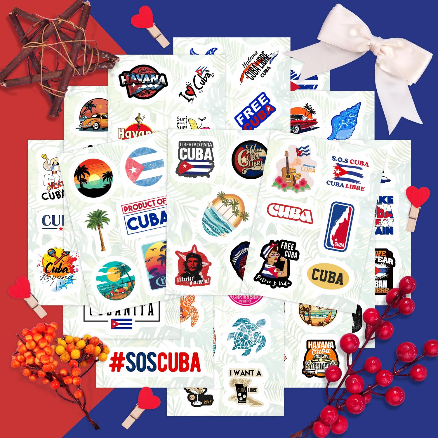 100Pcs Cuba Stickers For Water Bottle And Laptop   Cuban Party Favors & Decorations, Waterproof Vinyl Decals, Cuban Flag And Cul