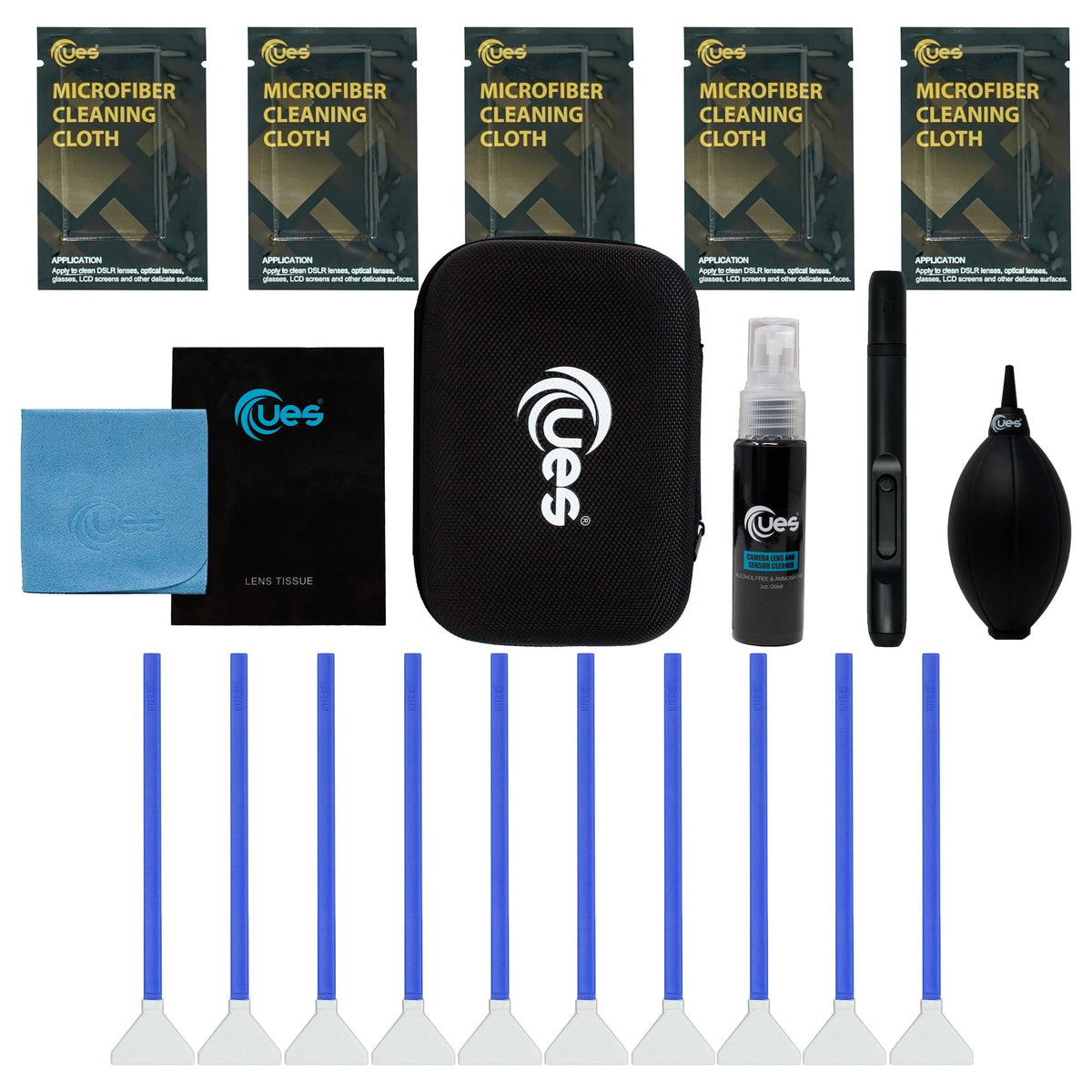 Ues Dslr Camera Sensor And Lens Cleaning Travel Kit: Full-Frame Sensor Cleaning Swab, Cleaner, Air Blower, Microfiber Cloth, Len