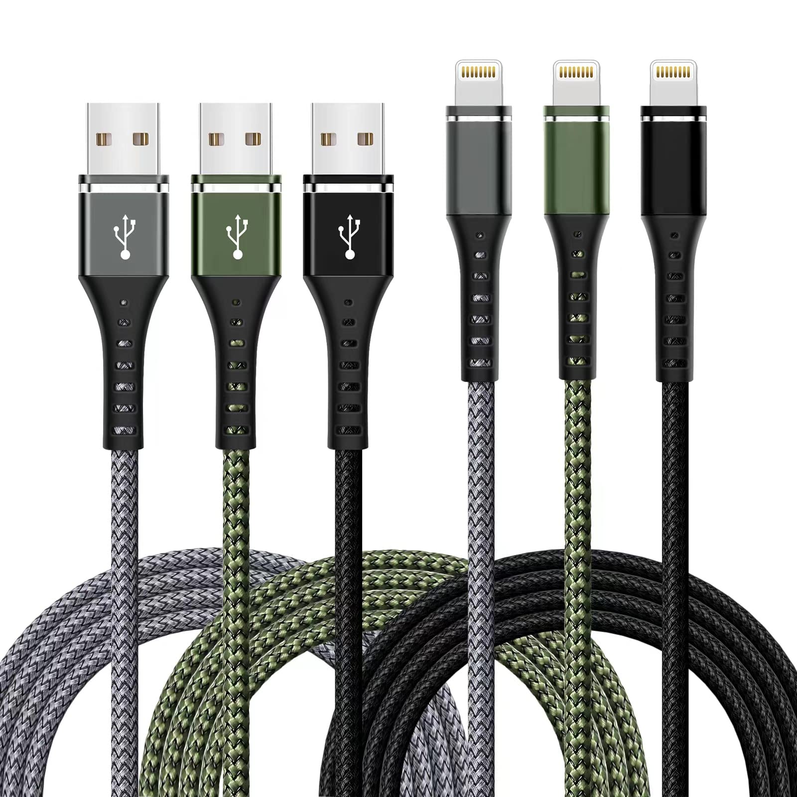 Iphone Charger [Apple Mfi Certified] 3 Pack 6Ft Lightning Cable Nylon Braided Fast Charging Iphone Charger Long Cord Compatible