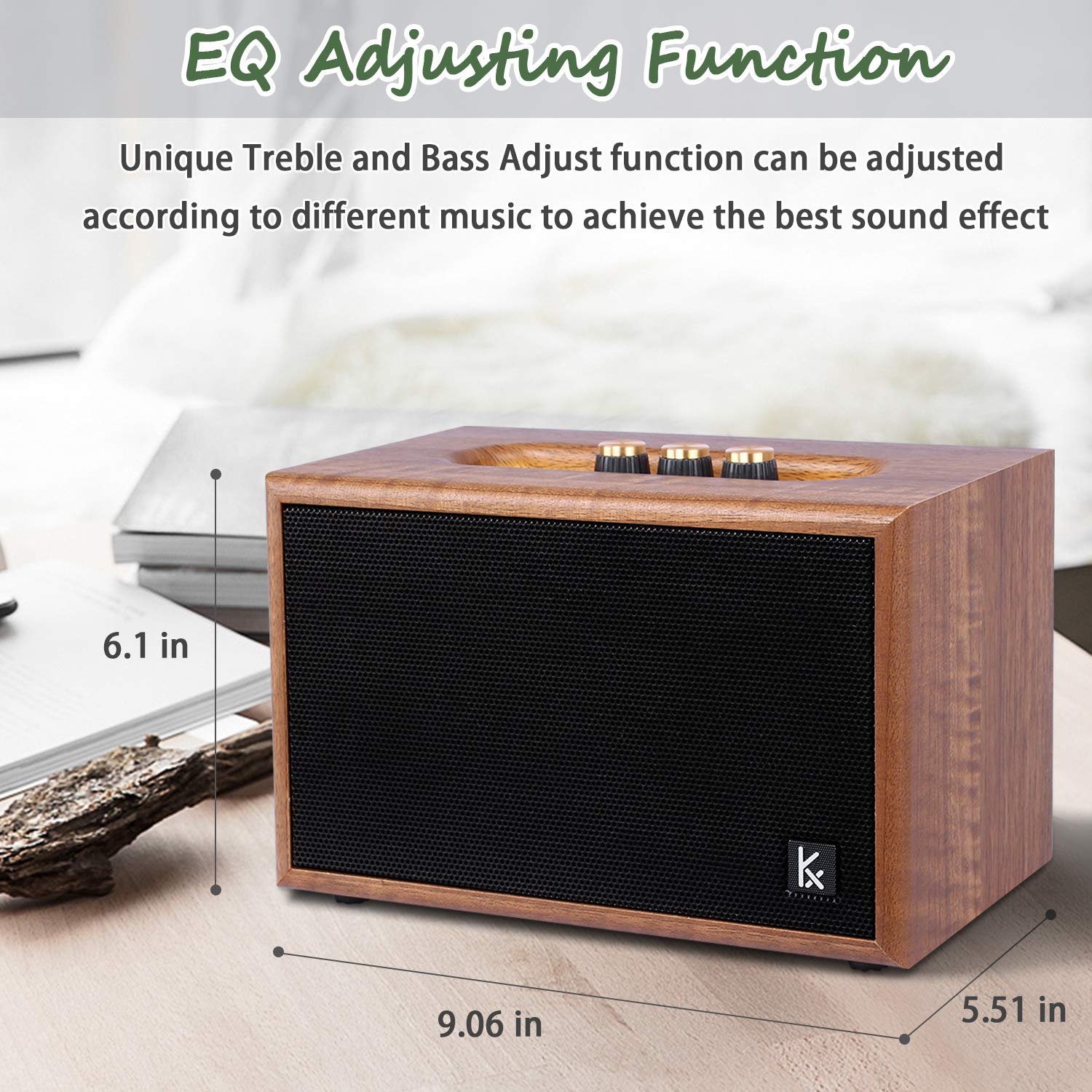 Retro Wooden Bluetooth Speaker, Konex 40W Vintage Portable Wireless Speaker, Bluetooth 4.2 Heavy Bass Music Player, 20H Long Pla