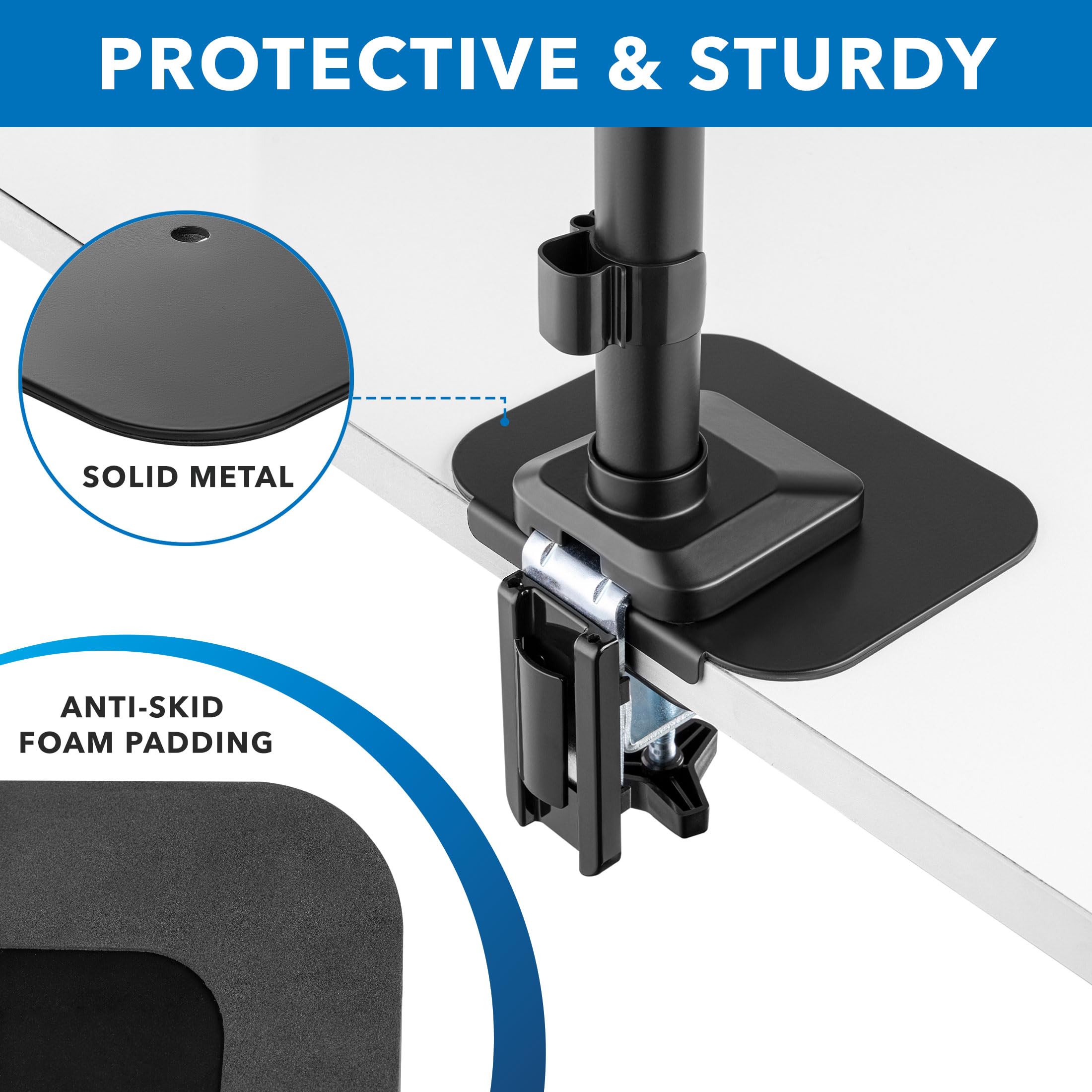 Mount-It! Monitor Mount Reinforcement Plate Desk Protector for Fragile Tabletops - Clamp & Grommet, Alloy Steel, Black