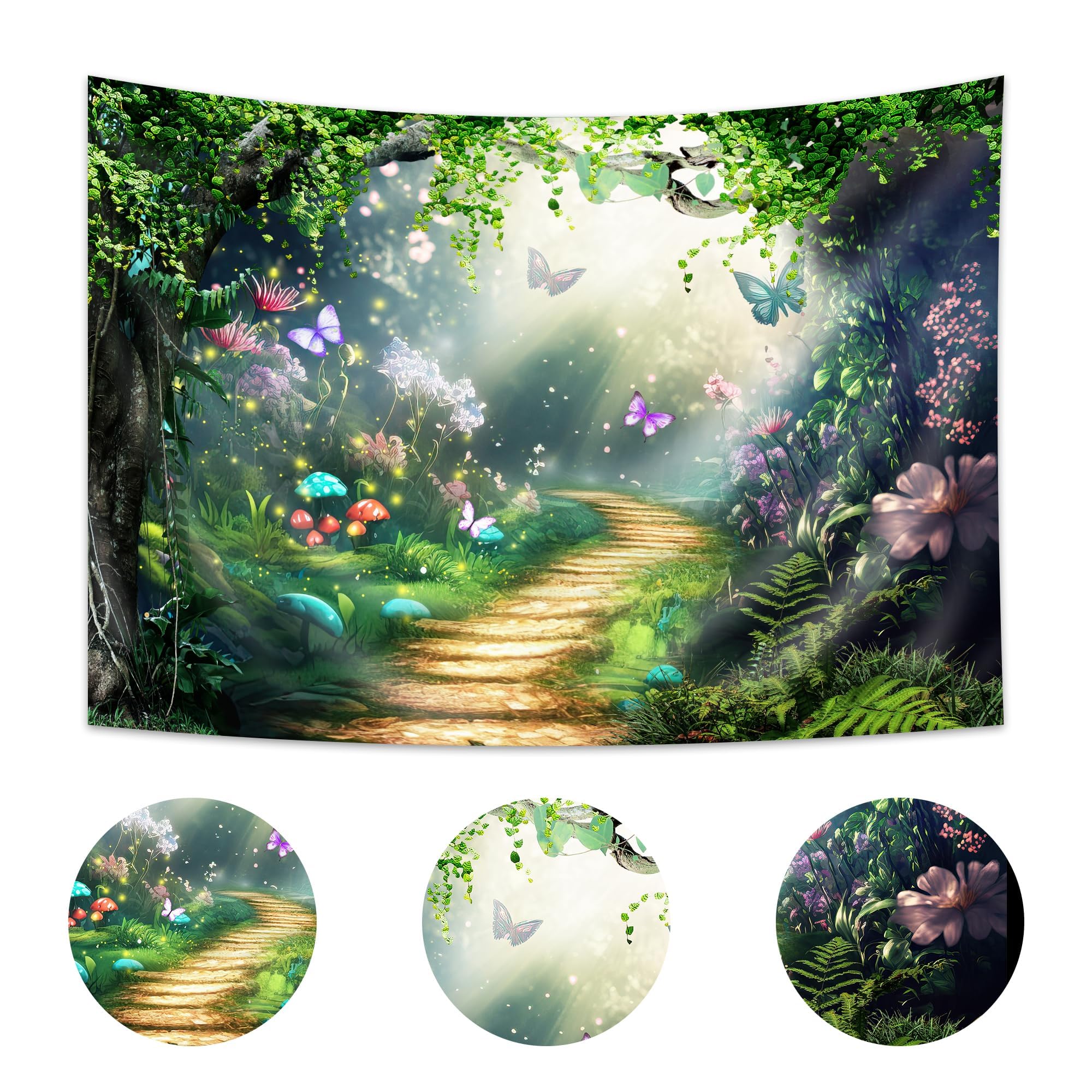 Imirell Fairy Woodland Tale Backdrop 8Wx6H Feet Enchanted Green Spring Butterfly Flower Princess Birthday Wedding Polyester Fabr