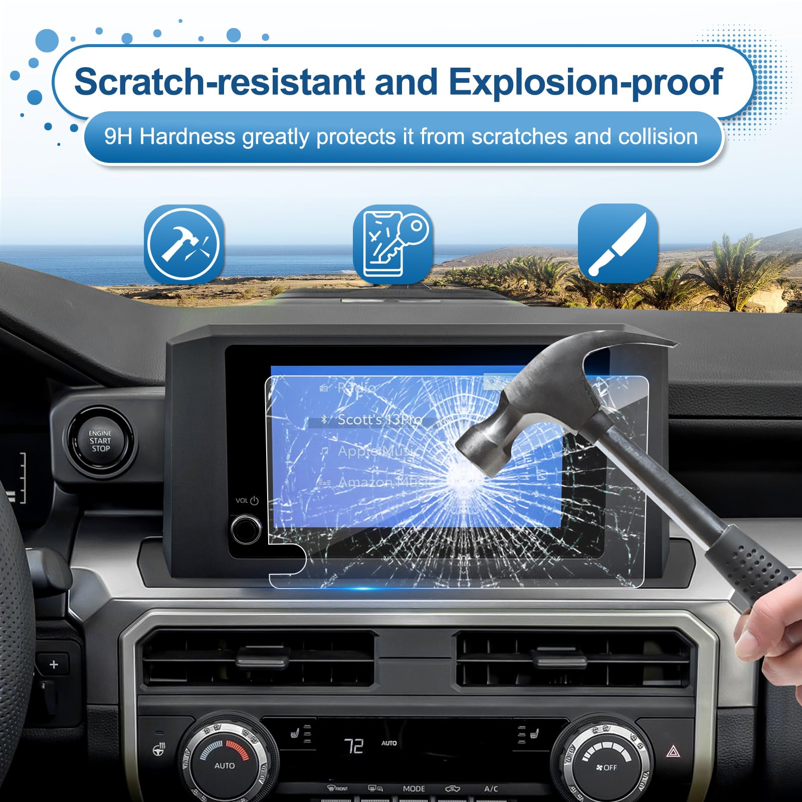 Coleya For 2024 Toyota Tacoma Screen Protector, 8 Inch Touchscreen (Sr/Sr5/Trd Prerunner/Trd Sport/Trd Off Road), 9H Tempered Gl