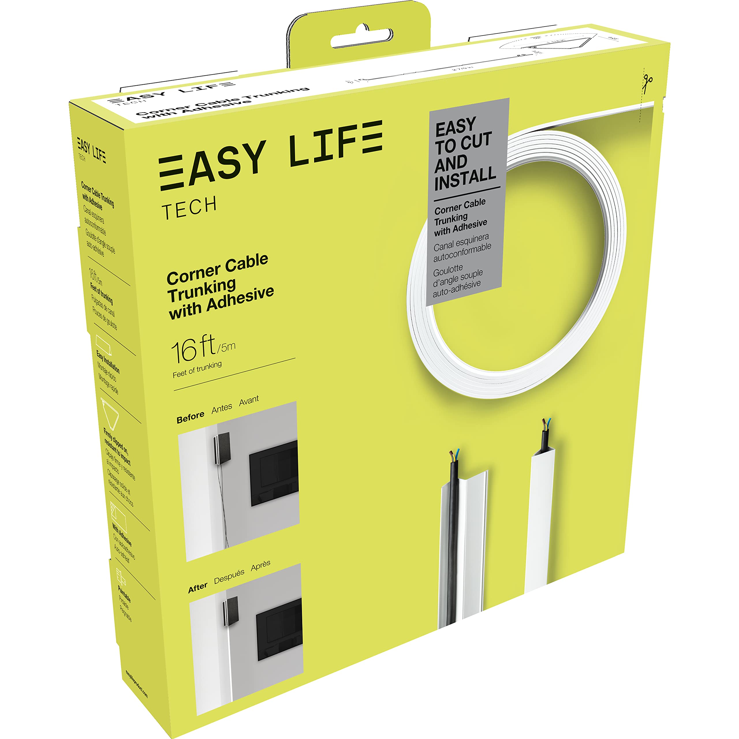 Room Corner Cable Trunking Raceway 192 SelfAdhesive Paintable Cord Management in a Roll and Easy to Store for Home and Office,