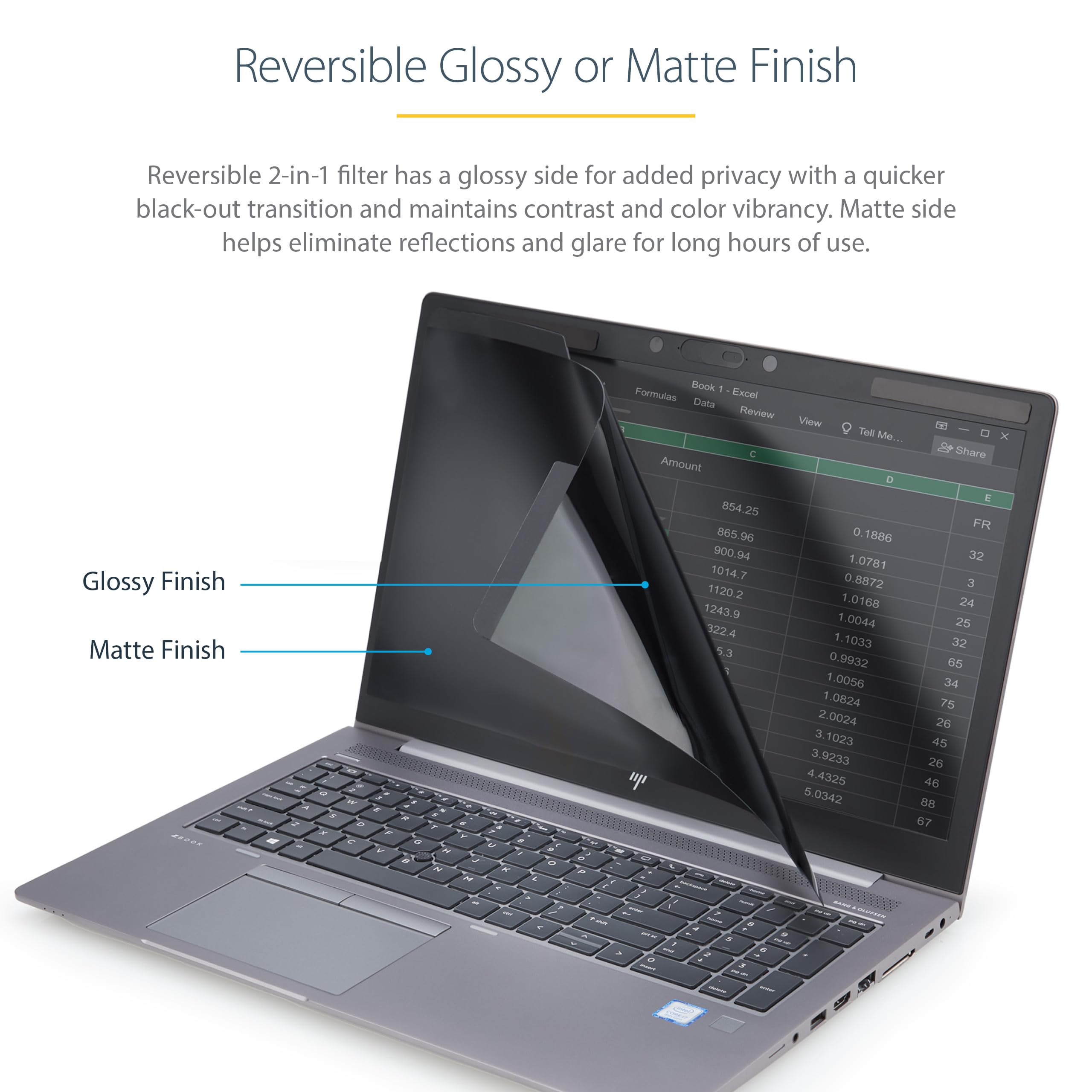 Startech.Com Laptop Privacy Screen For 15.6 Notebook - Magnetic Removable Laptop Display Security Filter - Blue Light Reducing S