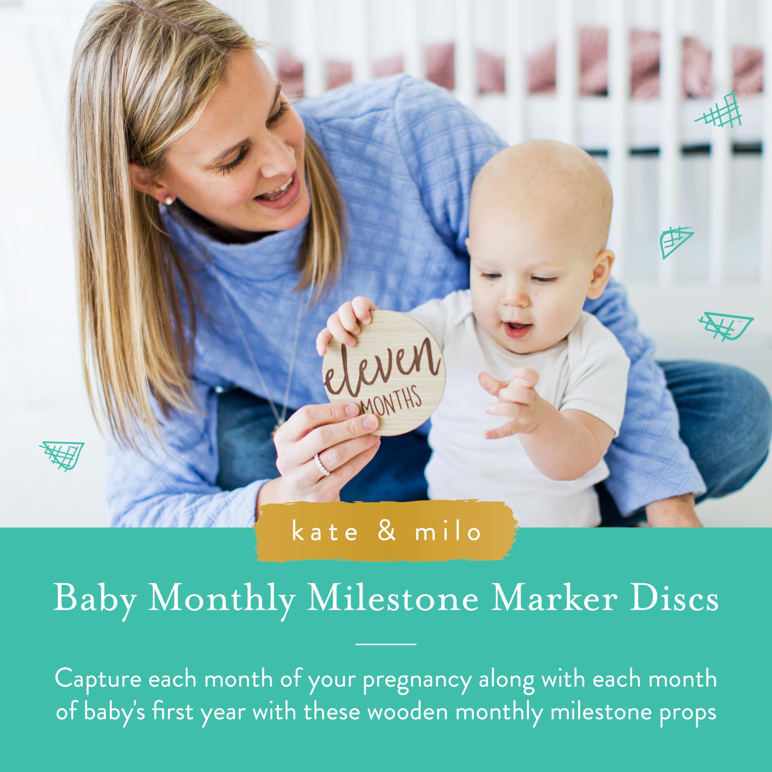 Kate & Milo Baby Monthly Milestone Marker Discs   Classic Cursive Script Wooden Discs With Reversible Photo Props For Baby Annou