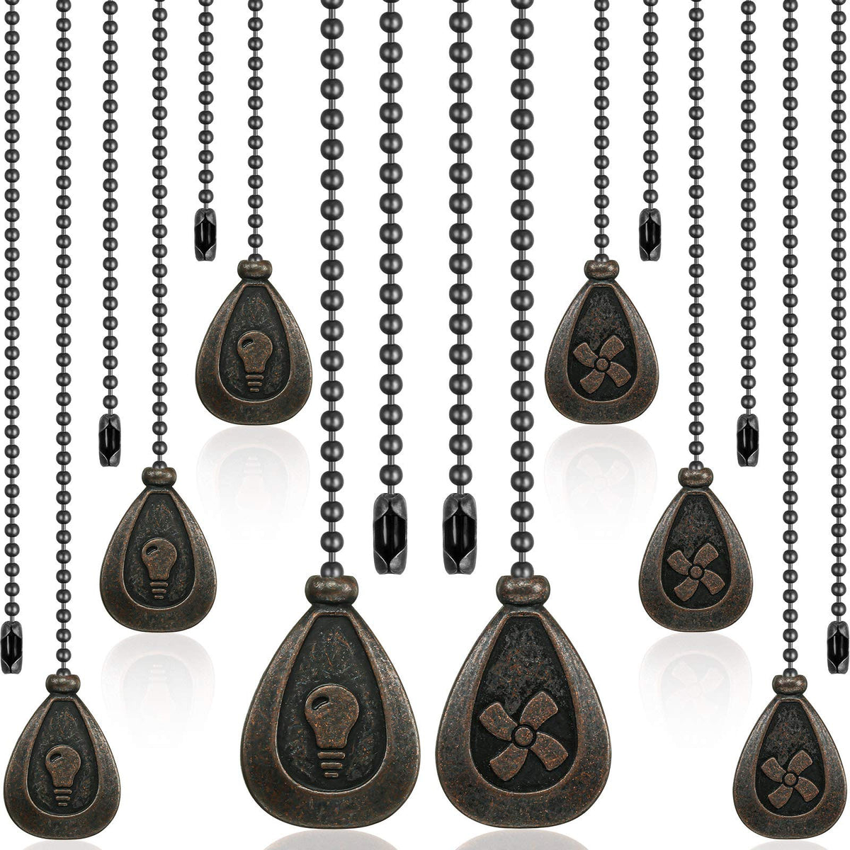 Patelai 8 Pieces Ceiling Fan Pull Chain Extension Pendant Black 12 Inch Ceiling Fan Chain Extender Ornament With Ball
