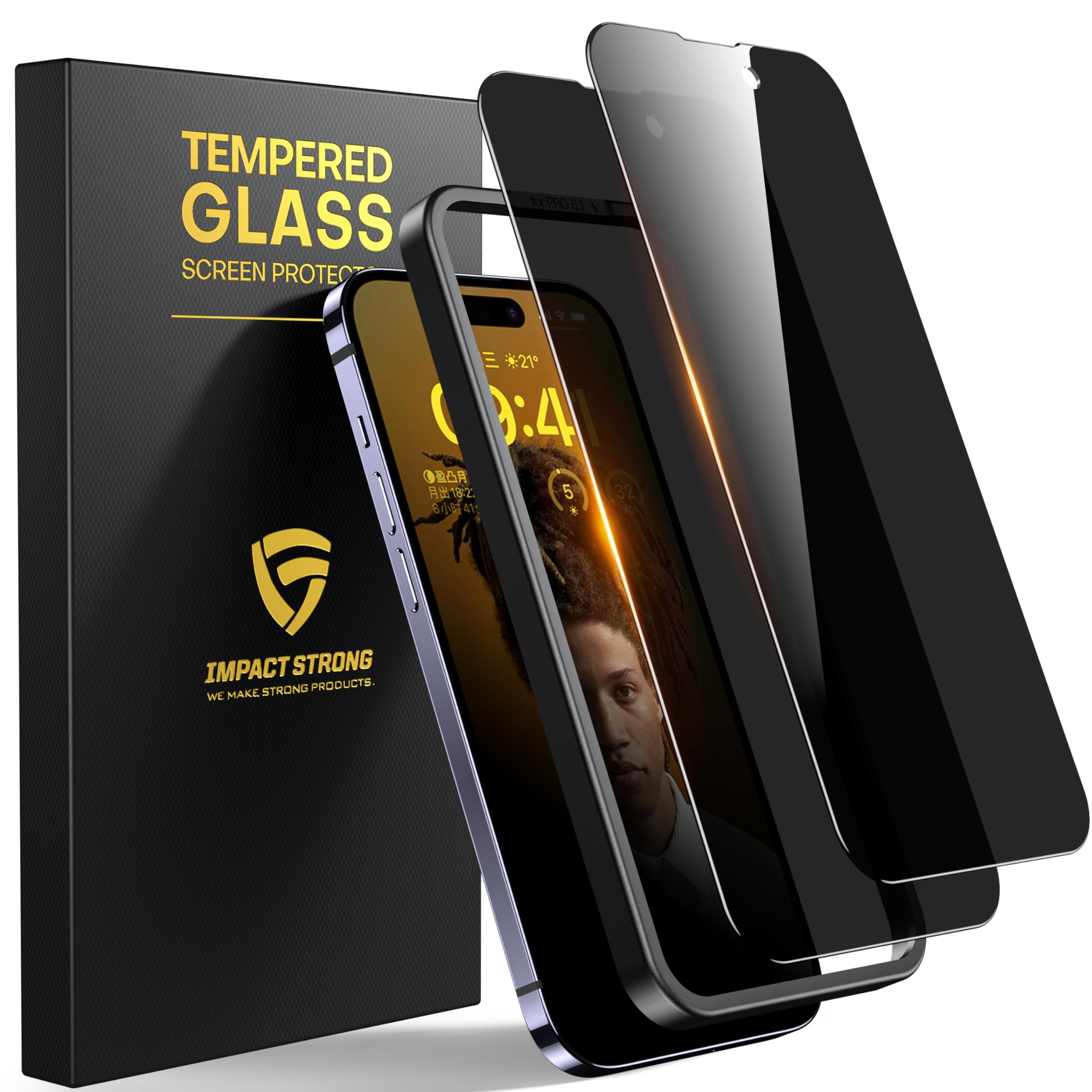 ImpactStrong Anti-Spy Privacy Screen Protector for iPhone 14 Pro (6.1-Inch), 9H Tempered Glass, Shatter-Resistant, Anti-Scratch,