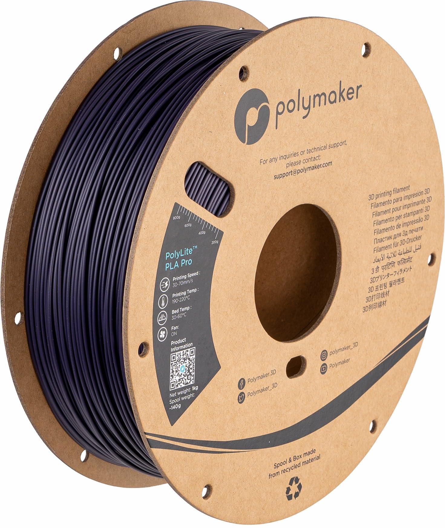 Polymaker PLA PRO Filament 1.75mm 1kg, Tough & High Rigidity Dark Purple 3D Printing Filament, PolyLite PLA PRO 3D Printer Filam