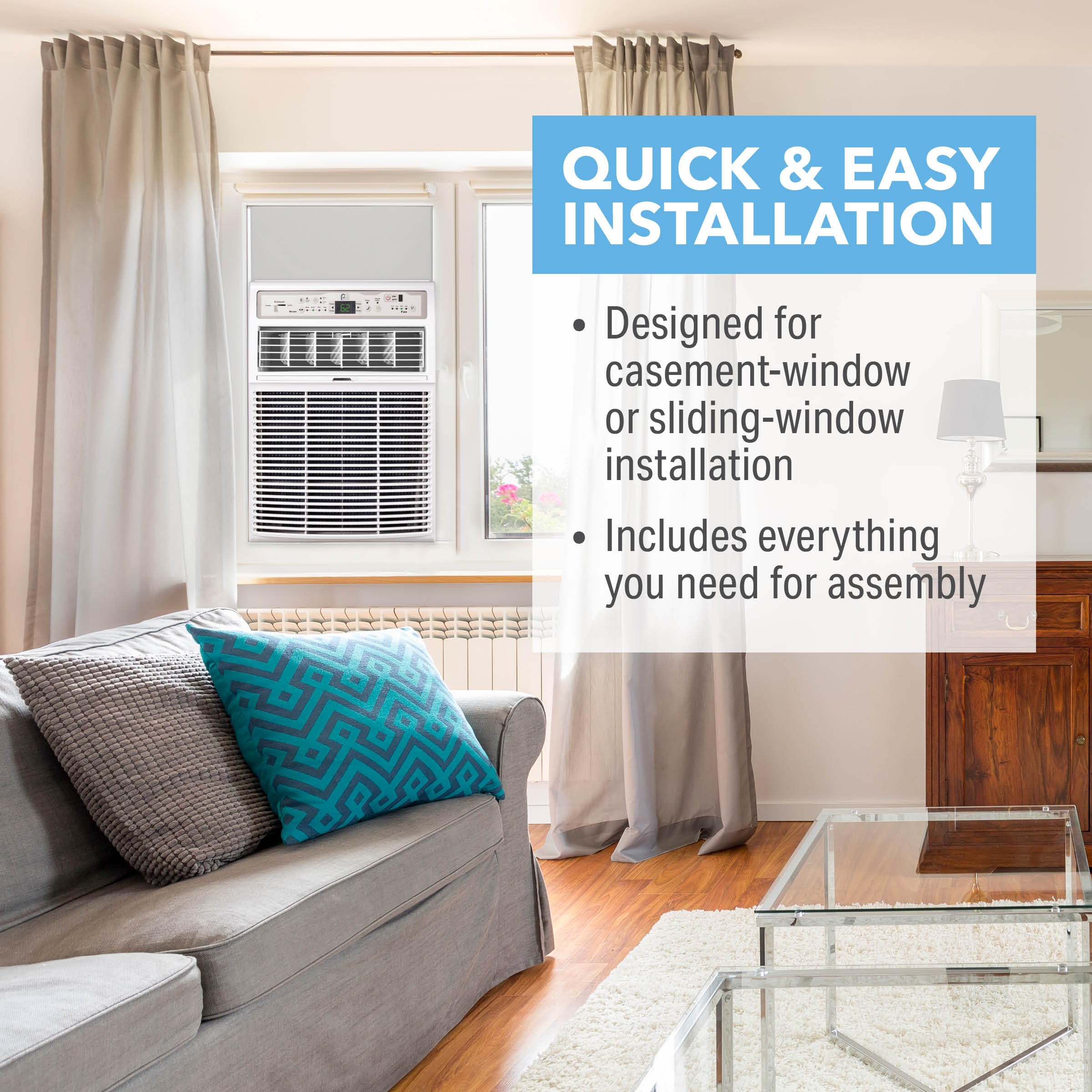 Perfect Aire 10,000 Btu Casement Window Air Conditioner- Cools 450 Sq. Ft. - Remote With Follow Me, Digital Led Display, Timer,