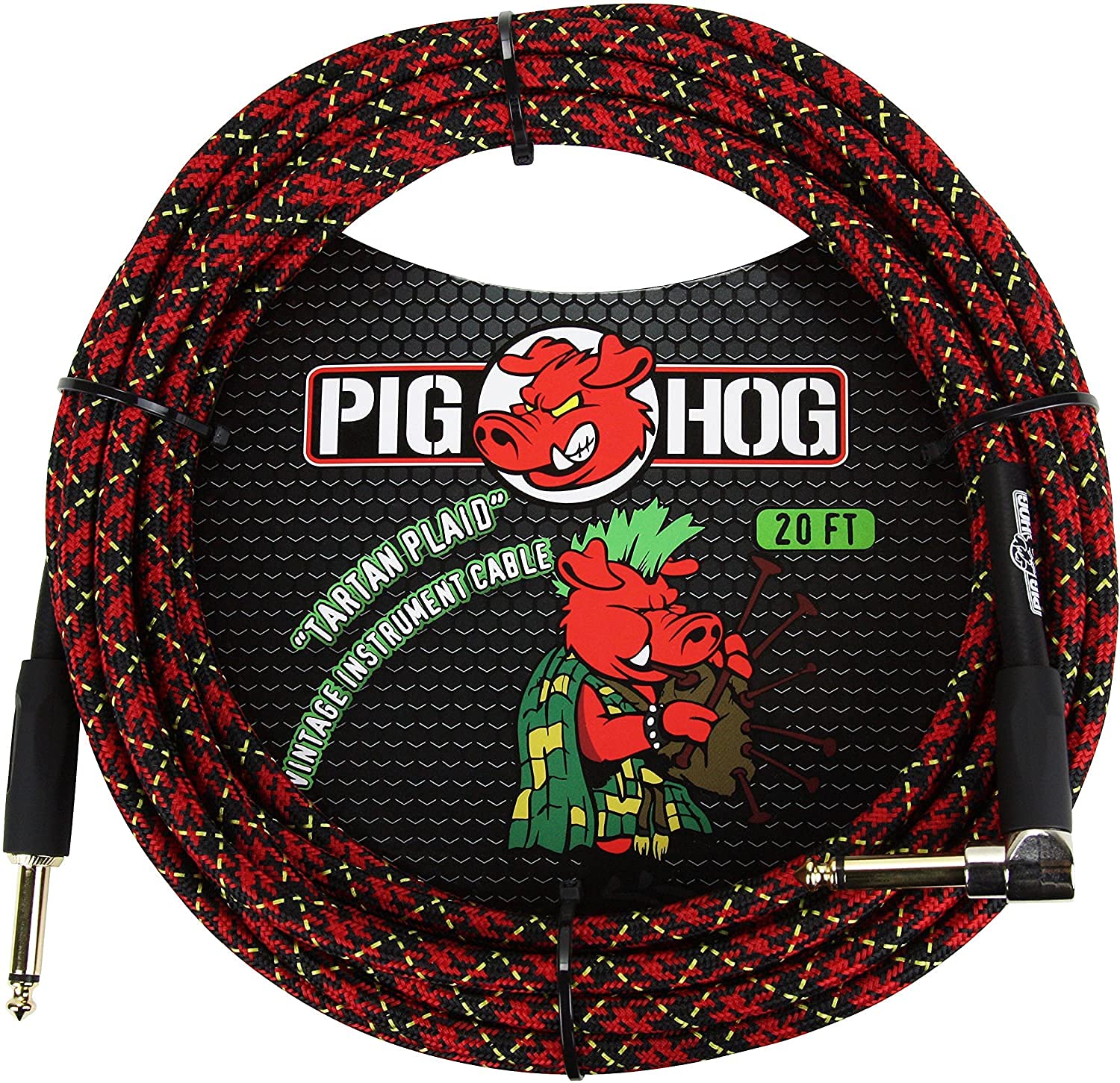 Pig Hog ''Tartan Plaid'' Woven Jacket Tour Grade Instrument Cable, 20 Foot Right Angle
