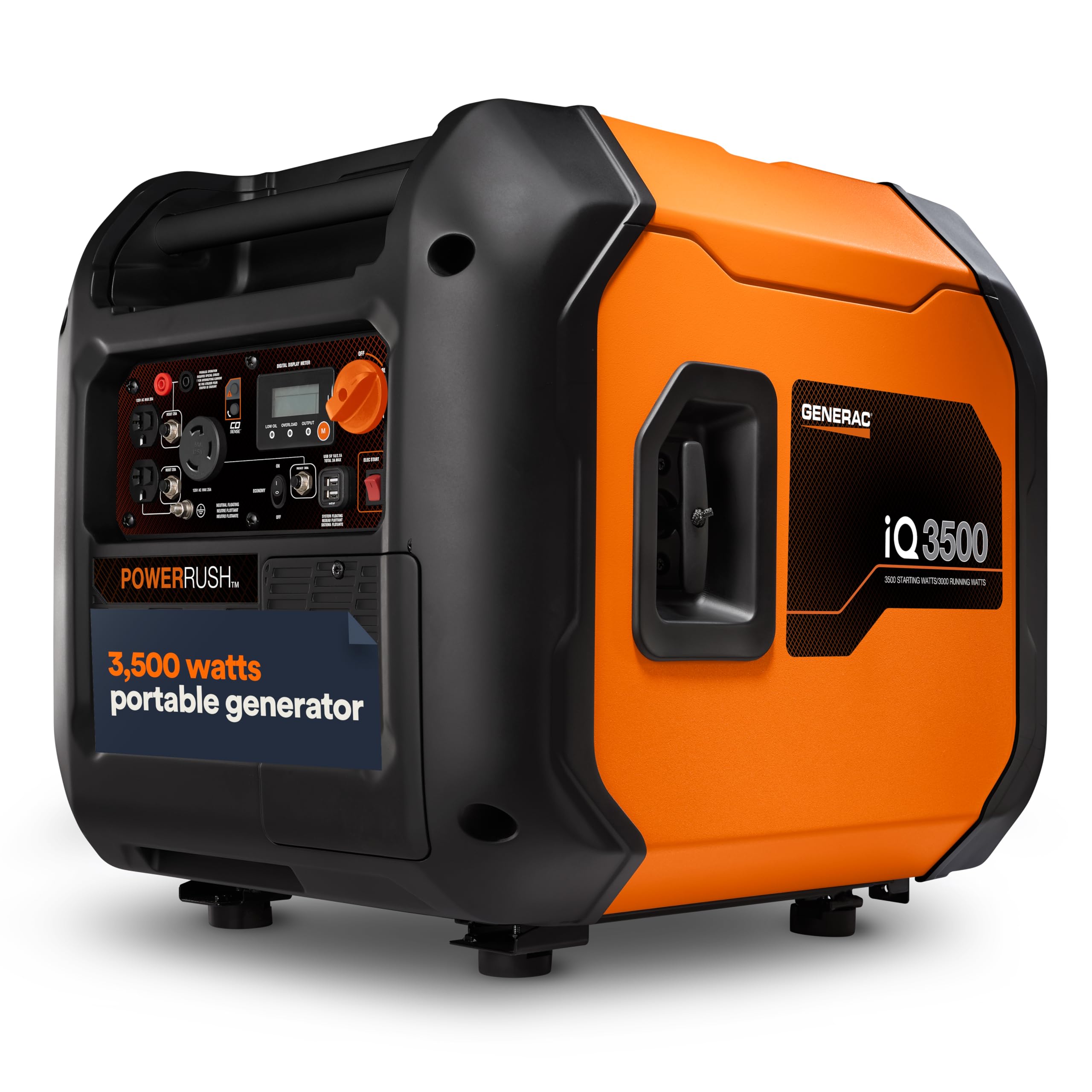 Generac 3,500-Watt Gas-Powered Portable Inverter Generator - Electric Start - Lightweight Enclosure Design for Ultra-Quiet Perfo