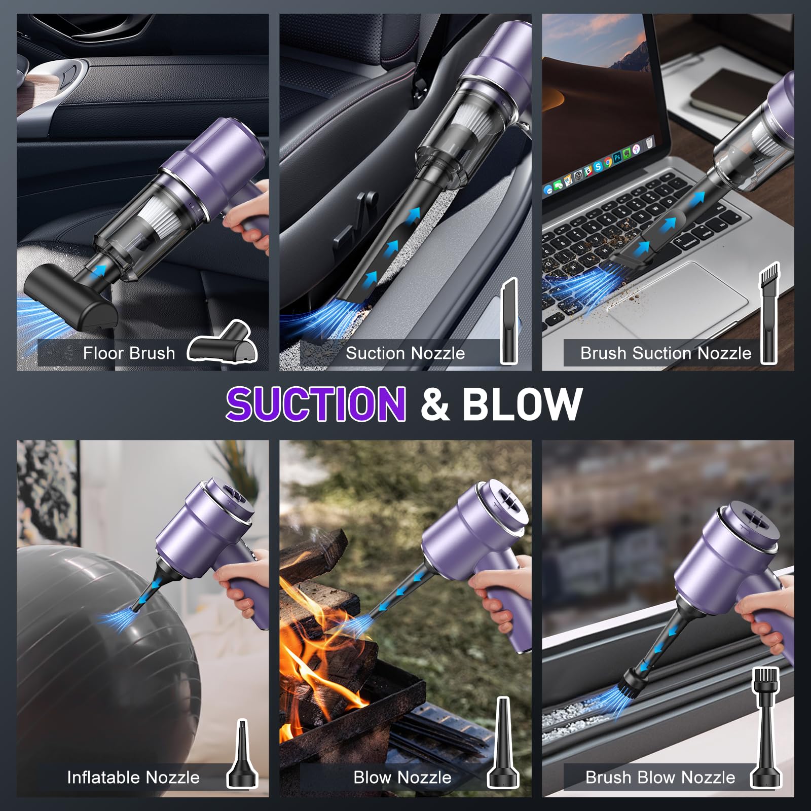 Kmm Handheld Car Vacuum Cleaner, 11000Pa Vacuum Cleaner & Air Duster, 120W High Power Vacuum Portable Cordless, Hand Held Vacuum