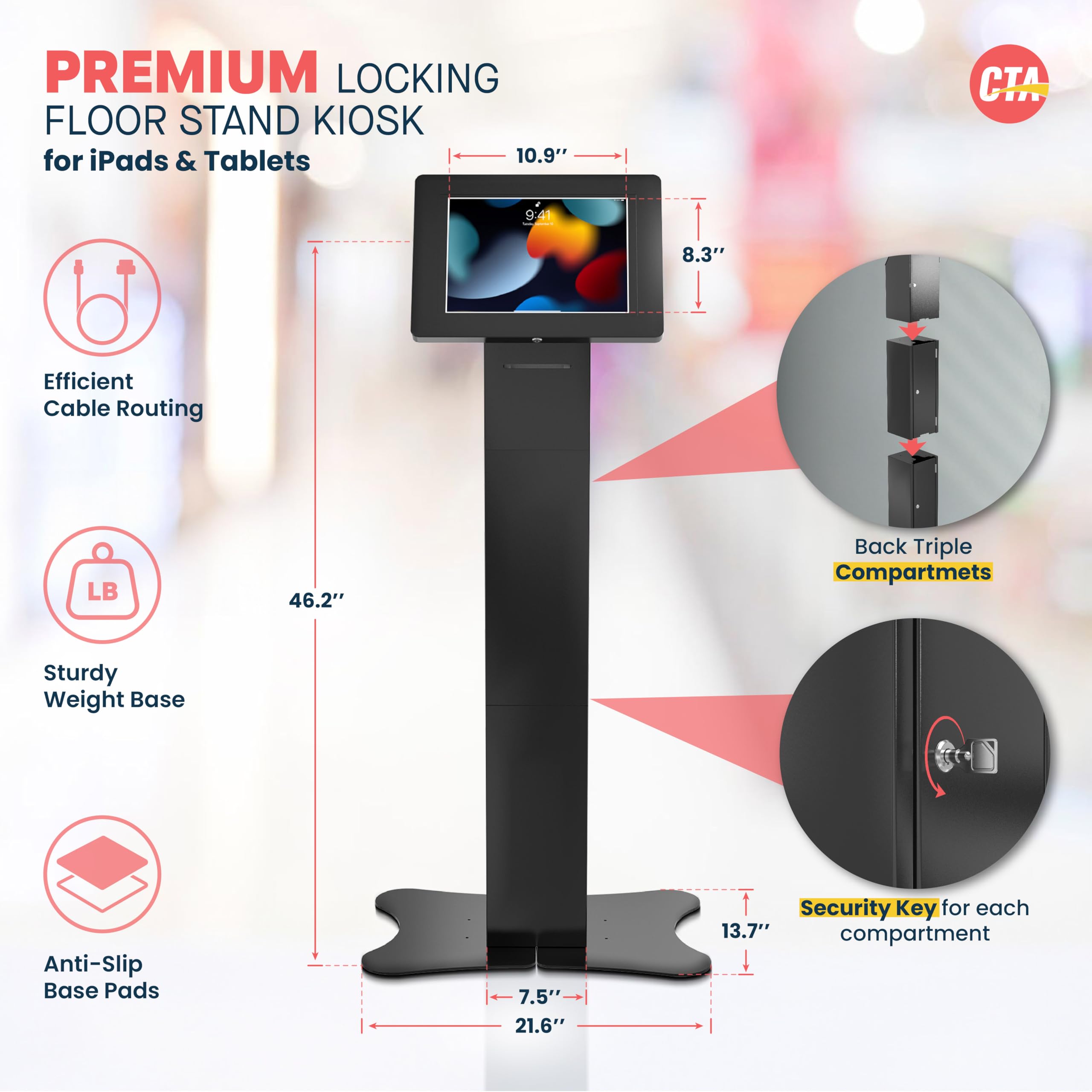Locking Kiosk & Enclosure - Premium Locking Floor Stand Kiosk With Universal Security Enclosure - Storage And Cable Management F