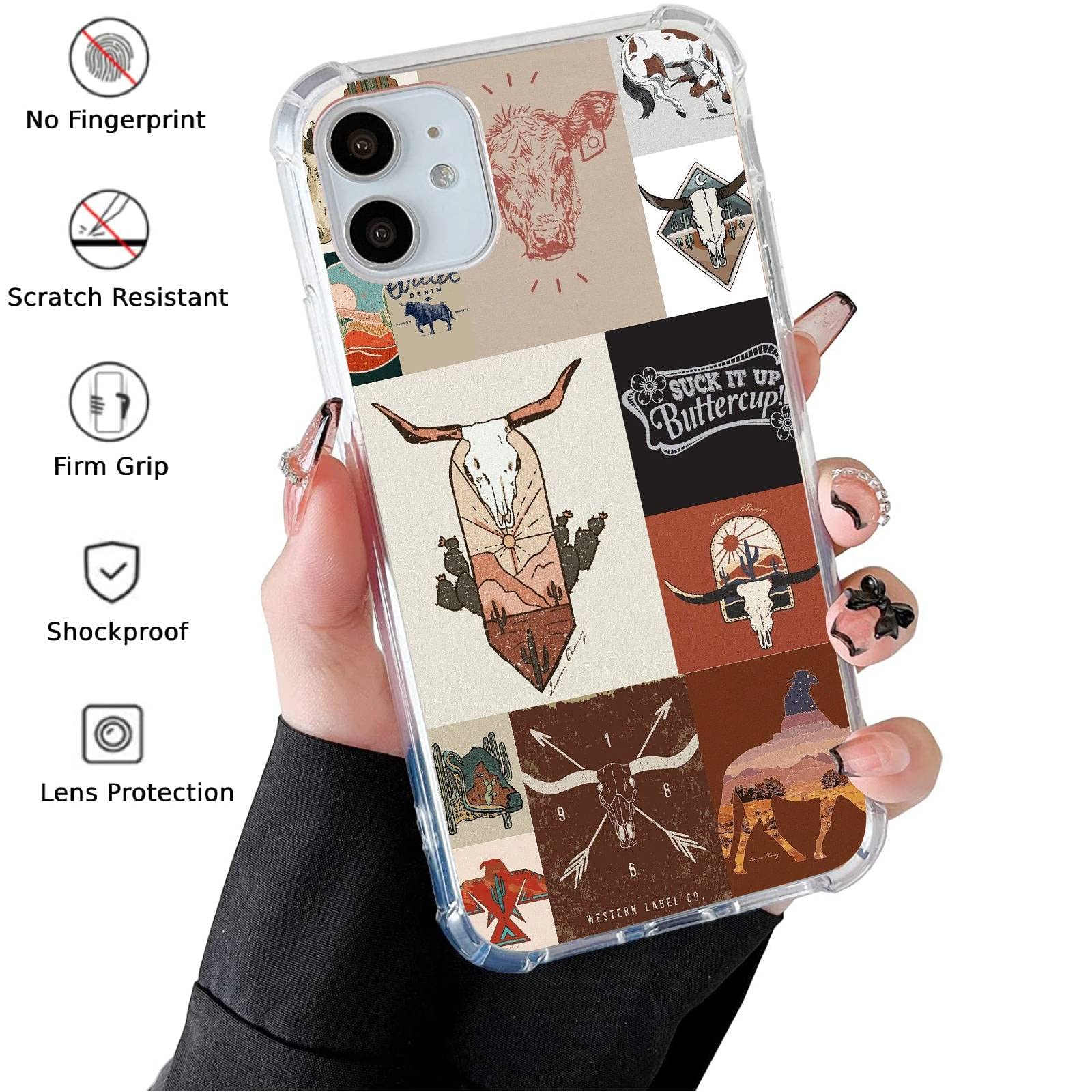 Western Country Collage Phone Case Compatible With Iphone 12/Iphone 12 Pro, Boho Western Cow Horse Collage Trendy Cool Case For