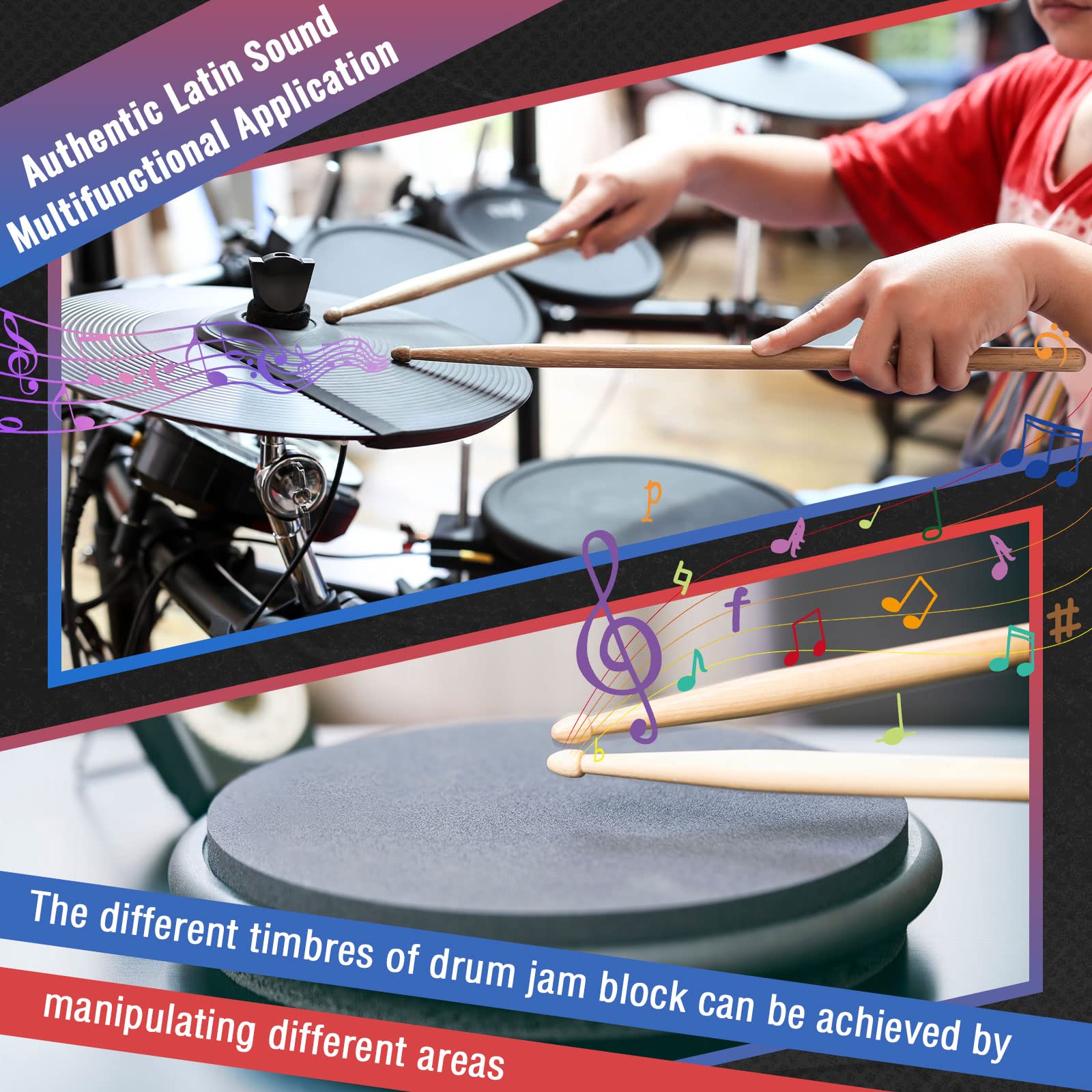 Boao 6 Pieces Drum Jam Block Musical Percussion Block With Maple Sticks 5A Adjustable Mount Bracket Plastic Percussion Instrumen